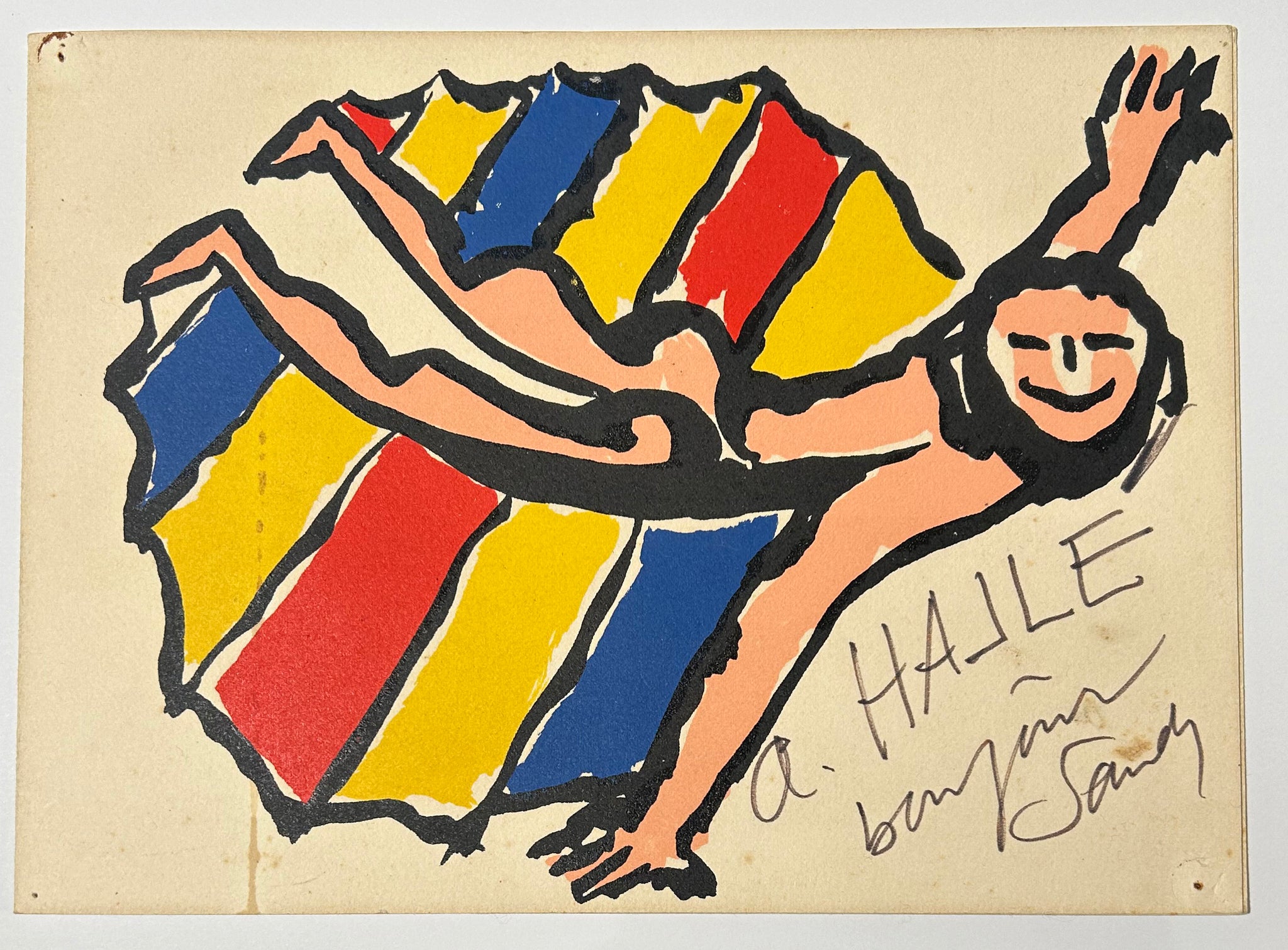 Sandy’s Air Party 1975. Carton d'invitation au déjeuner à bord du DC-8-62 peint par Calder pour Braniff International, le samedi 31 mai 1975 à 11 heures précises à l'Aéroport du Bourget. Décollage à 11h30 et atterrissage à 14h30.