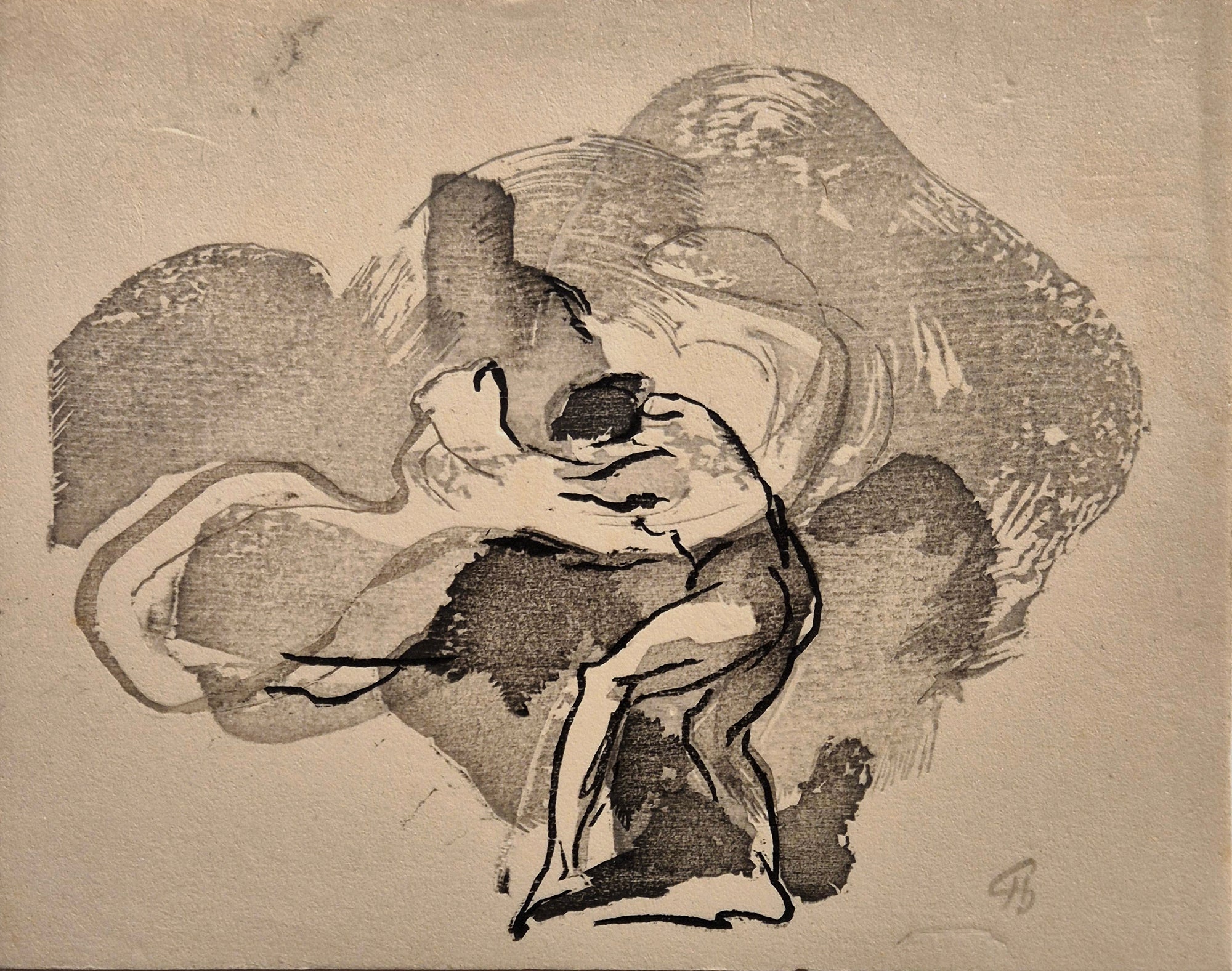Jules CHADEL - Danseurs. 1935. Gravure sur bois en camaïeu.