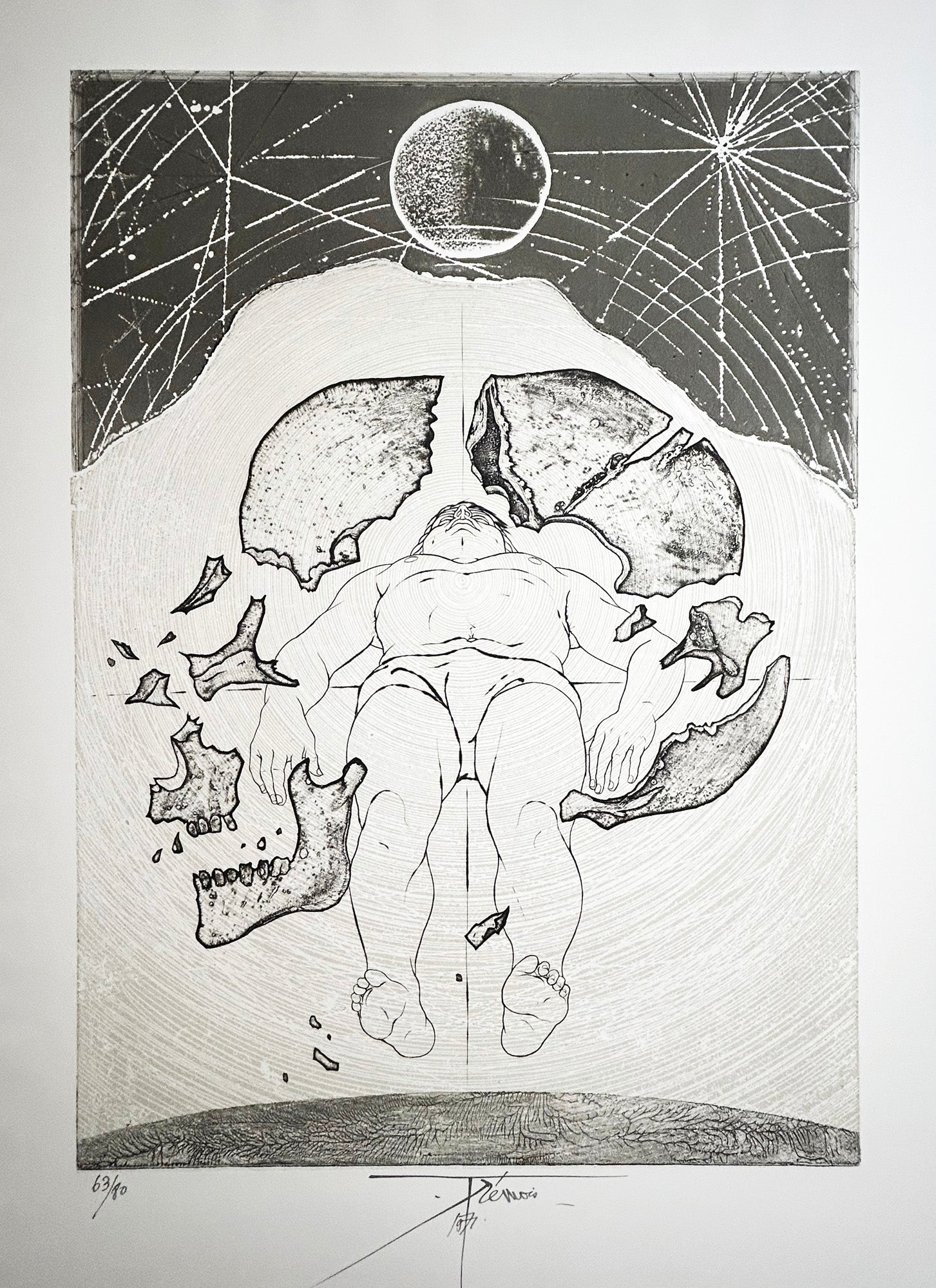 Homme allongé (Fin de l'homme au crâne éclaté). 1971.