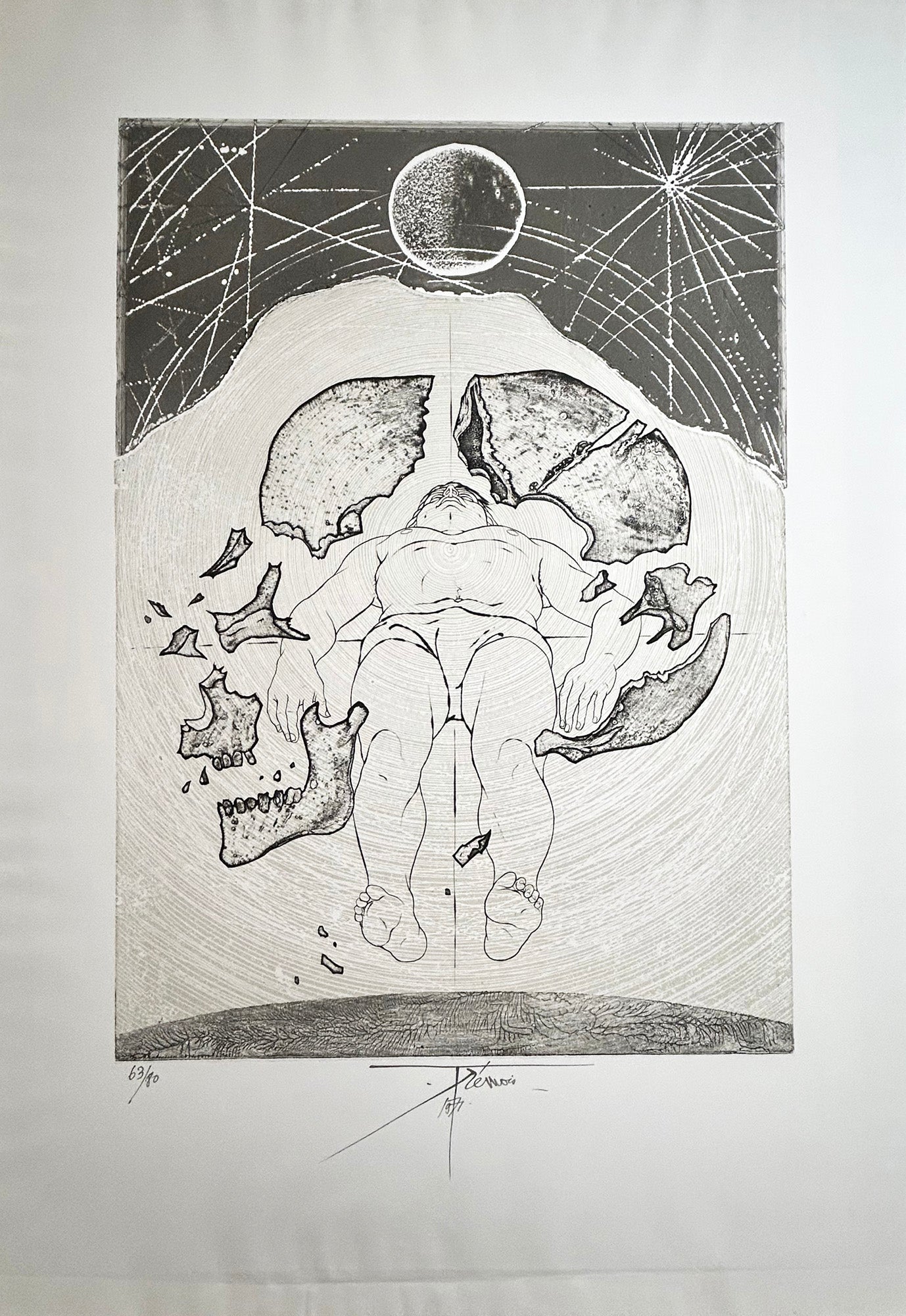 Homme allongé (Fin de l'homme au crâne éclaté). 1971.