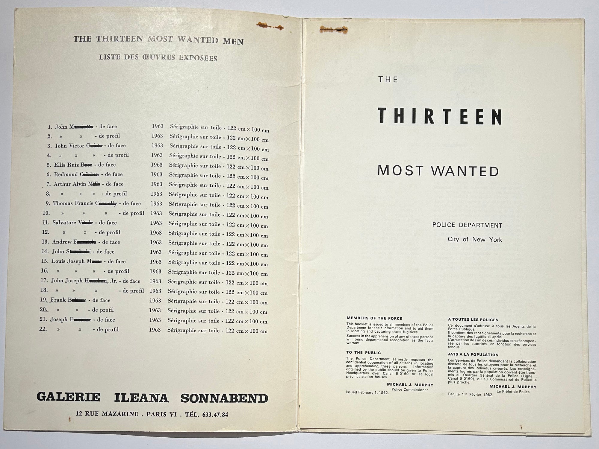 Andy Warhol : The Thirteen most wanted men. 1967.