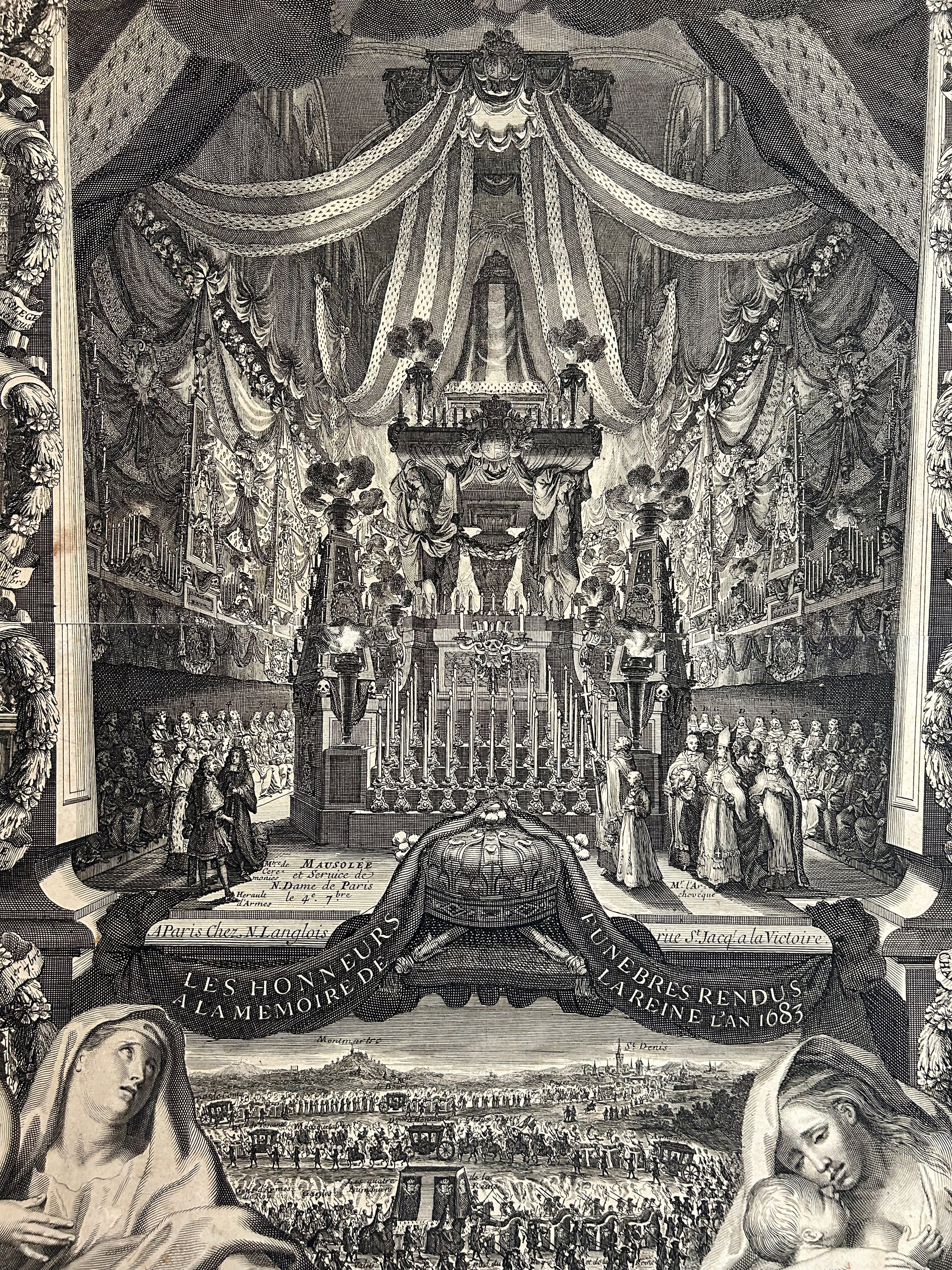 Almanach Royal pour l'année bissextile M.DC.LXXXIV (1684). Les Honneurs funèbres rendus à la Mémoire de la Reine Marie-Thérèse en l'an 1683.