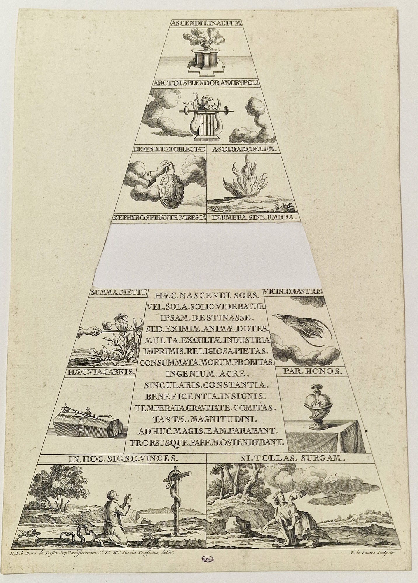 Faces de la pyramide surmontant le catafalque d'Ulrique Eléonore, Reine de Suède.  c.1699.