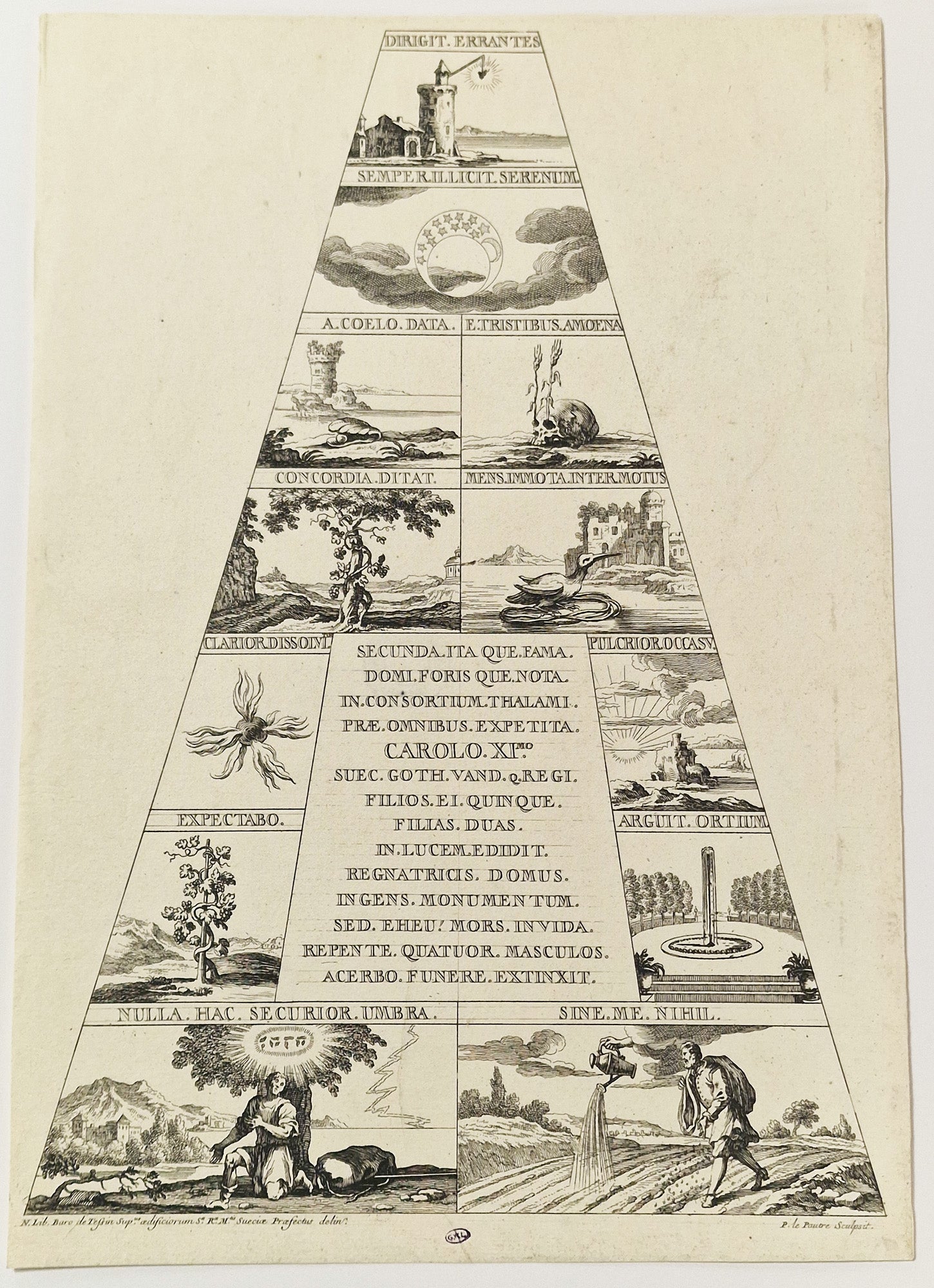 Faces de la pyramide surmontant le catafalque d'Ulrique Eléonore, Reine de Suède.  c.1699.