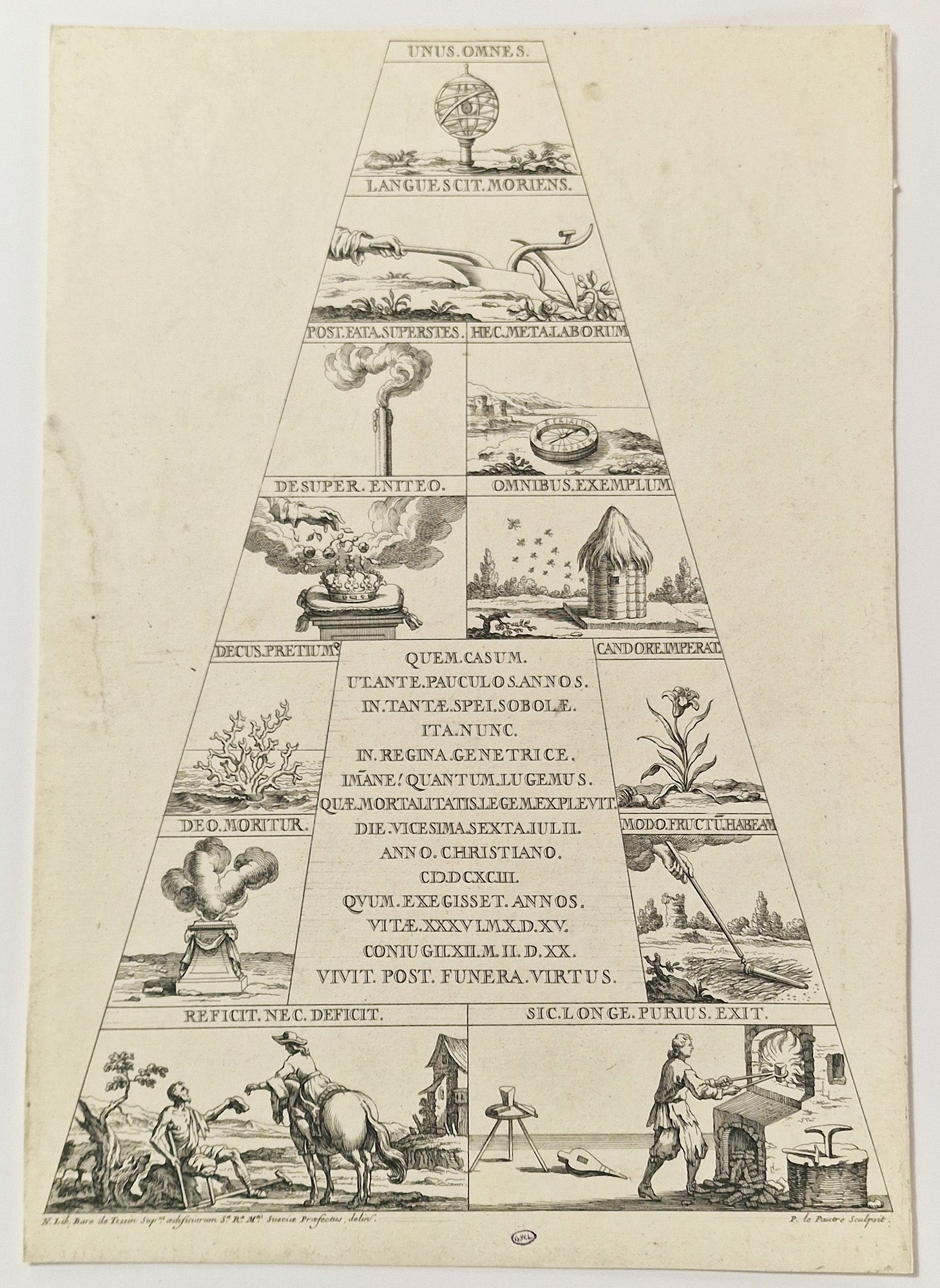 Faces de la pyramide surmontant le catafalque d'Ulrique Eléonore, Reine de Suède.  c.1699.