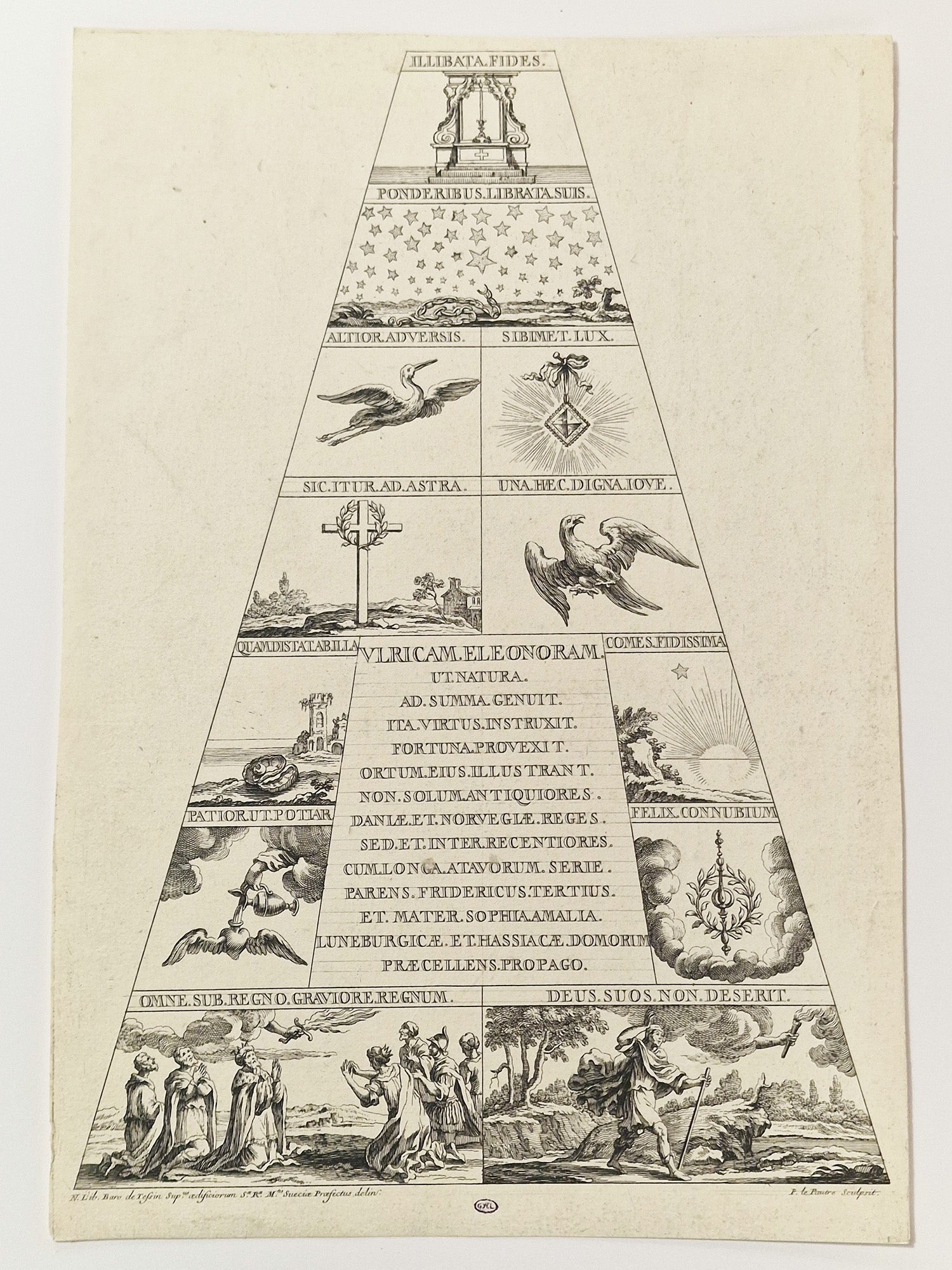 Faces de la pyramide surmontant le catafalque d'Ulrique Eléonore, Reine de Suède.  c.1699.