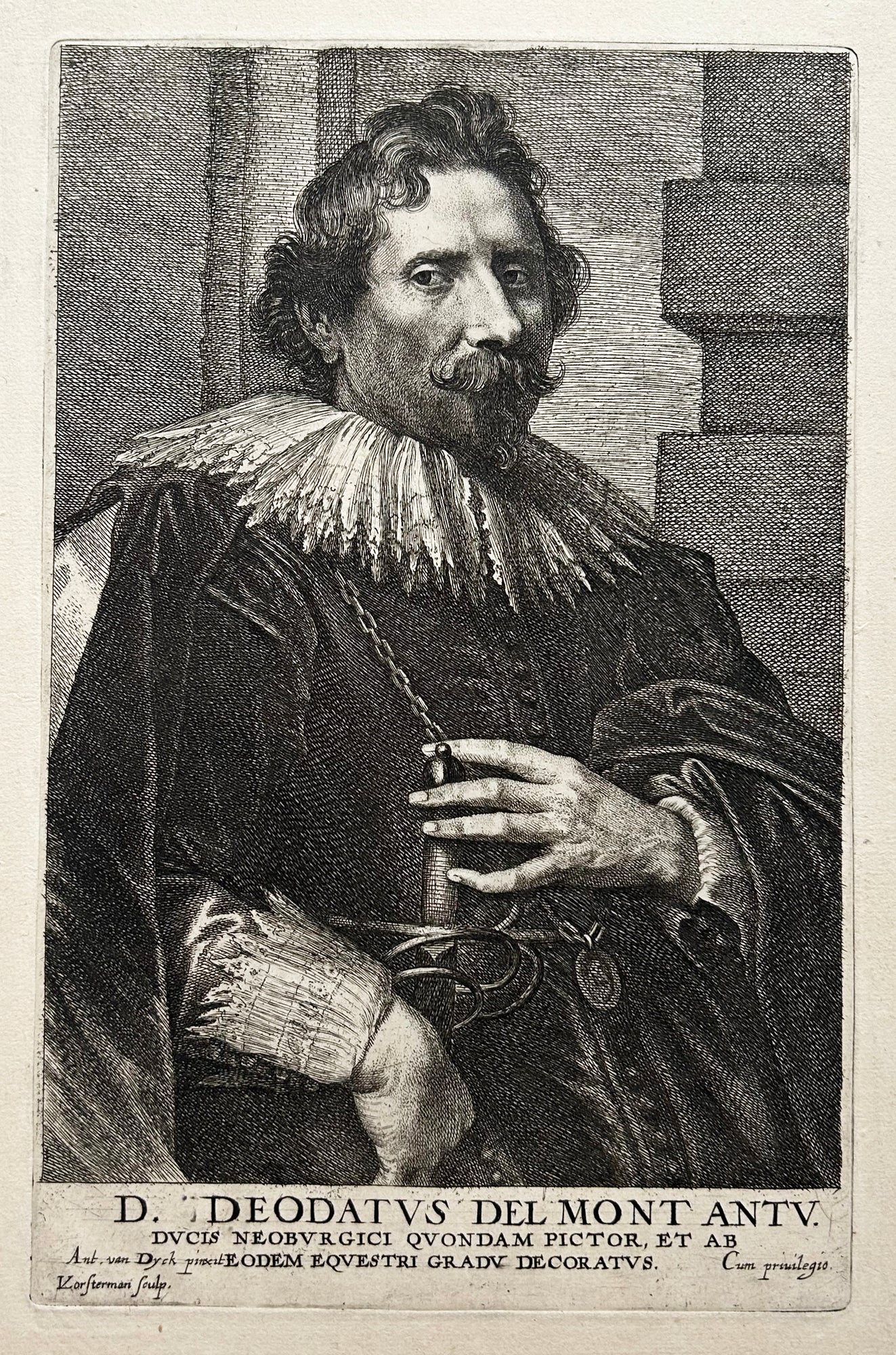 Lucas VORSTERMAN le vieux - Portrait de Deodatus Delmont (Dieudonné Van der Mont), peintre flamand baroque (1582 † 1644). Gravure à l'eau-forte et au burin d'après Anton Van Dyck .