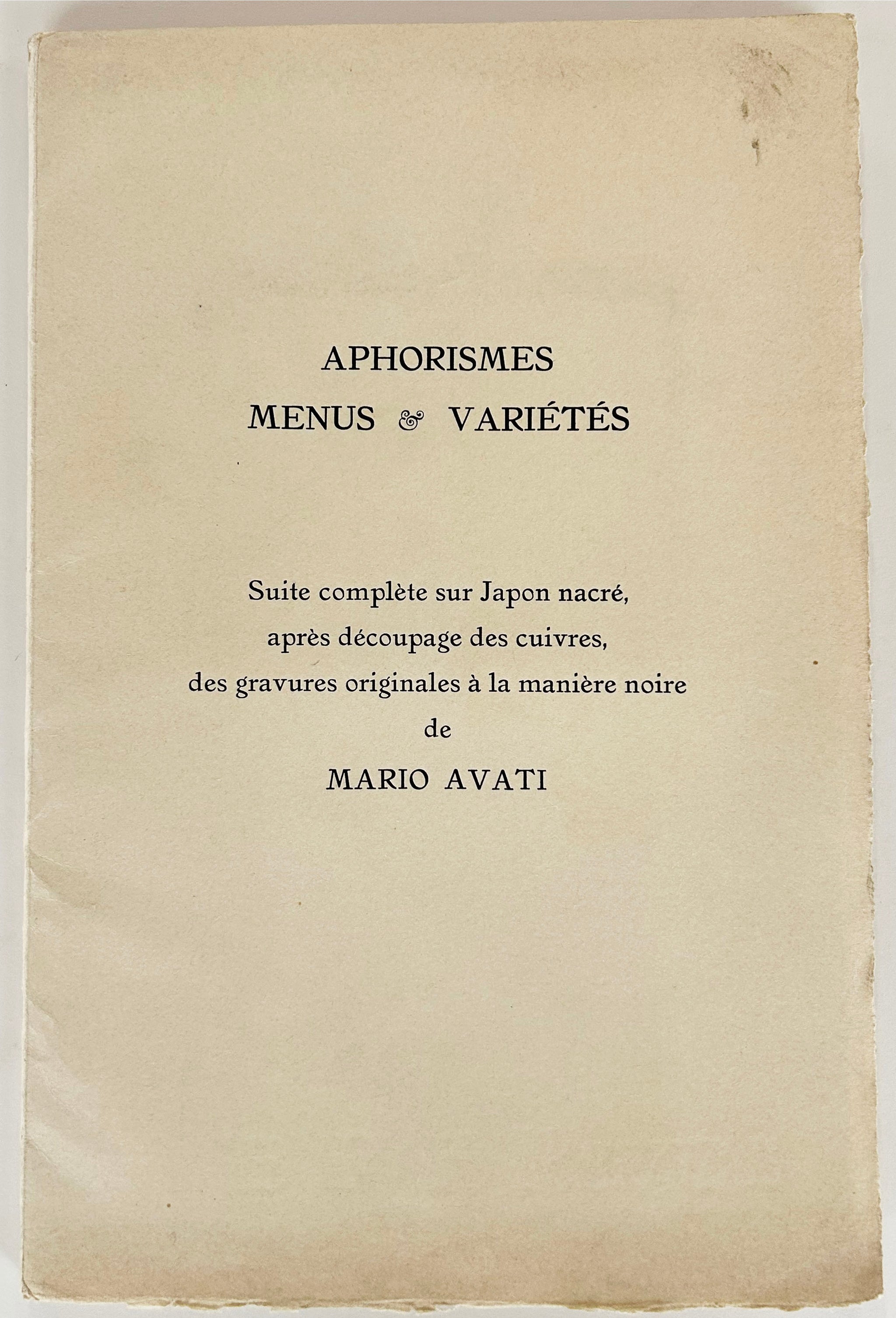 Aphorismes, Menus & Variétés. 1961.