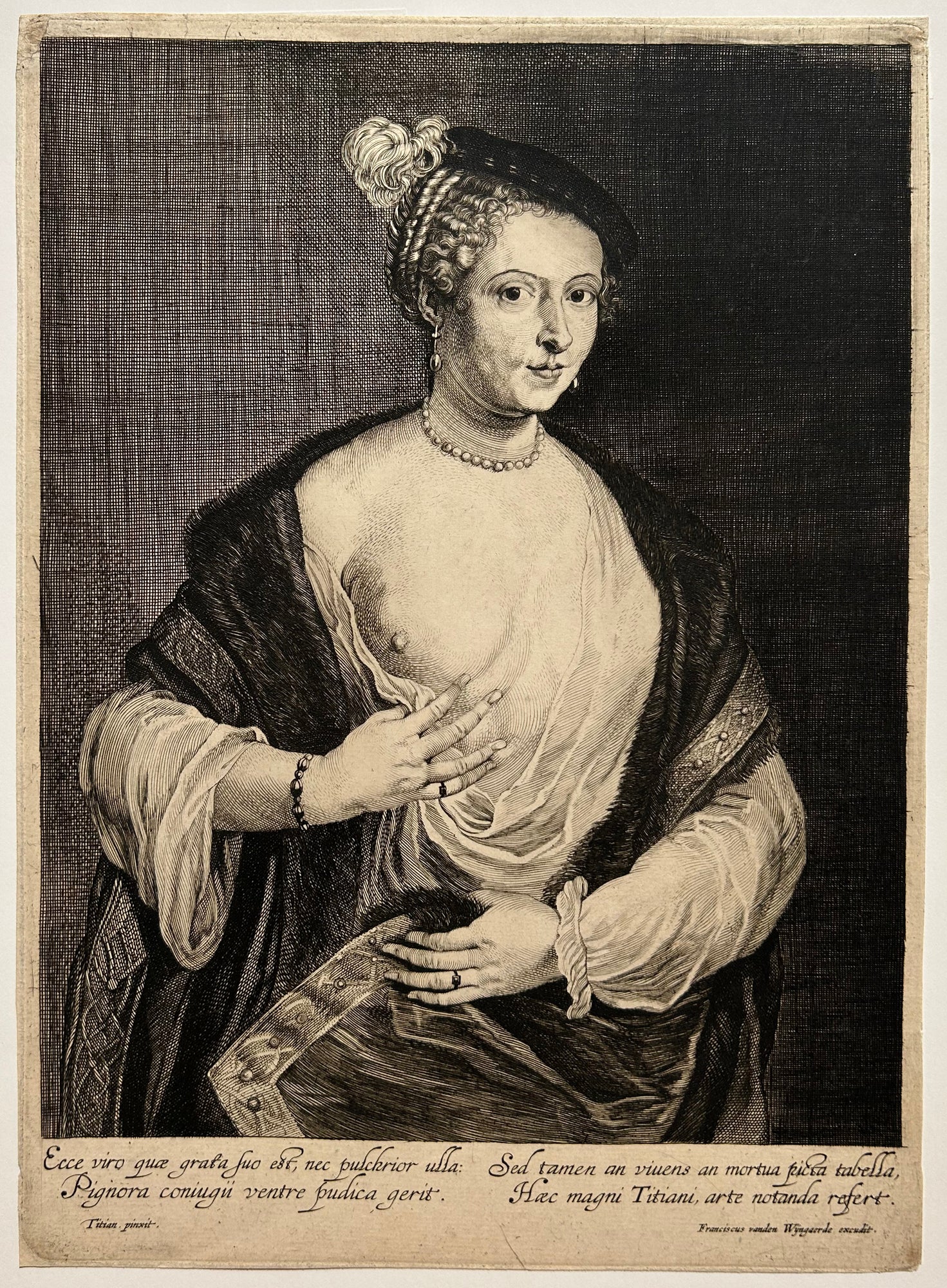 Lucas VORSTERMAN II - Courtisane vénitienne ou maîtresse du Titien. Gravure à l'eau-forte et au burin d'après Le Titien