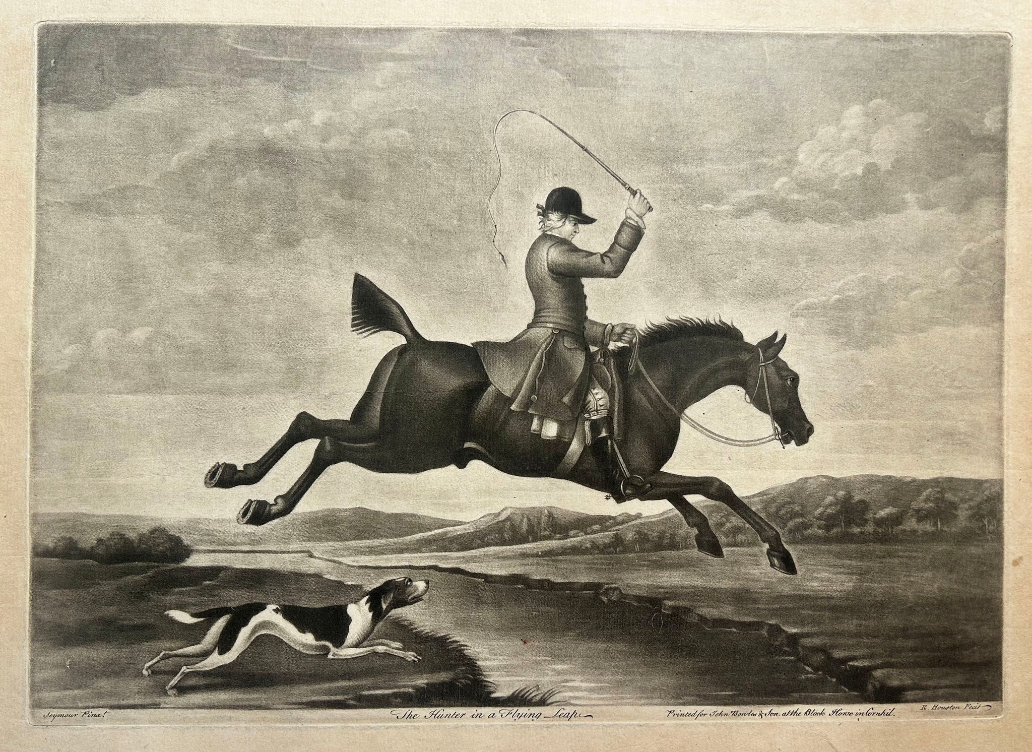 Richard HOUSTON - The hunter in a Flying leap. 1751. Manière noire d'après Seymour.