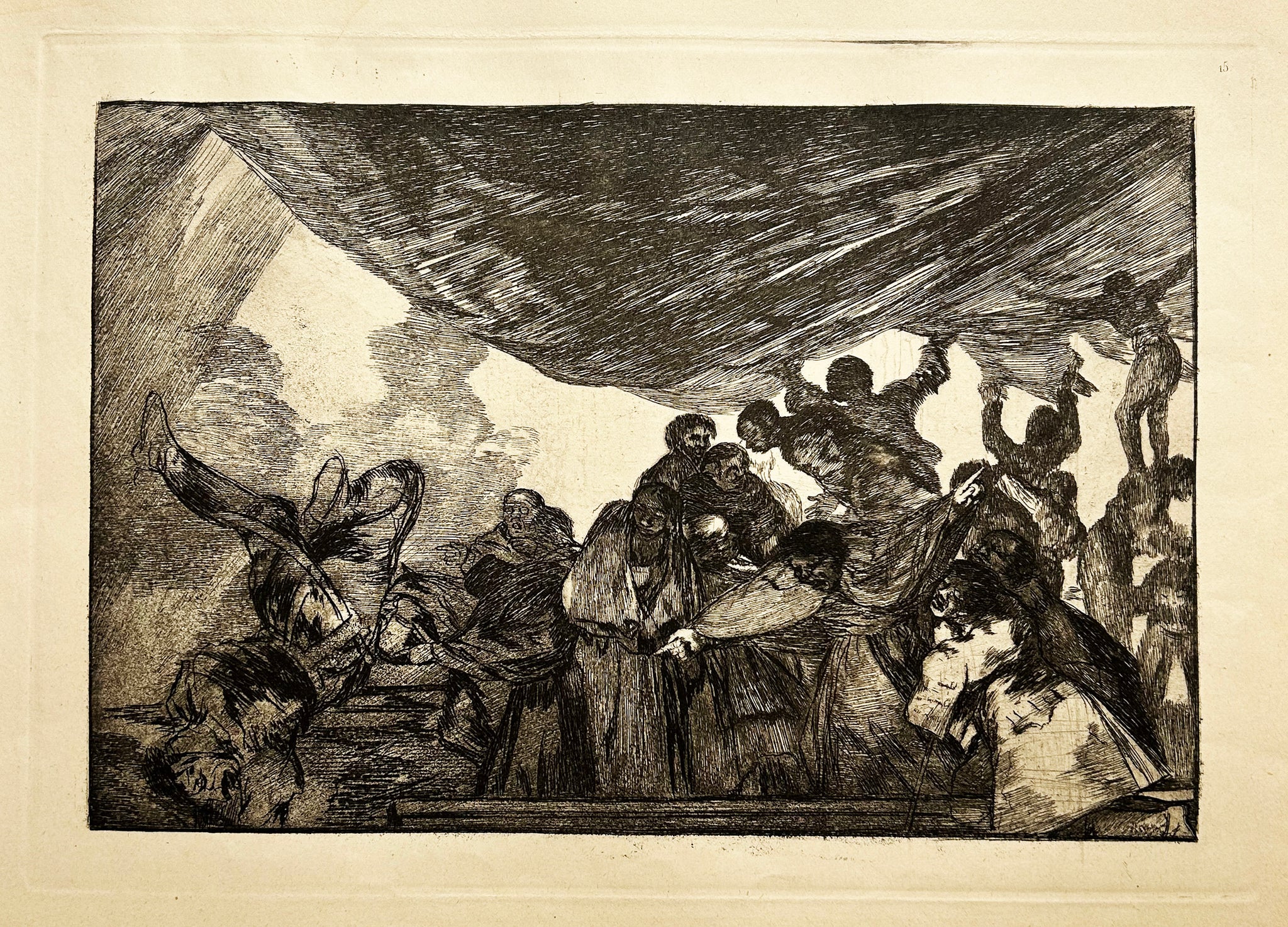 GOYA Disparate claro (Pure sottise). Sin recomendarse a Dios ni al Diablo.  Gravure. Série de Los Proverbios.