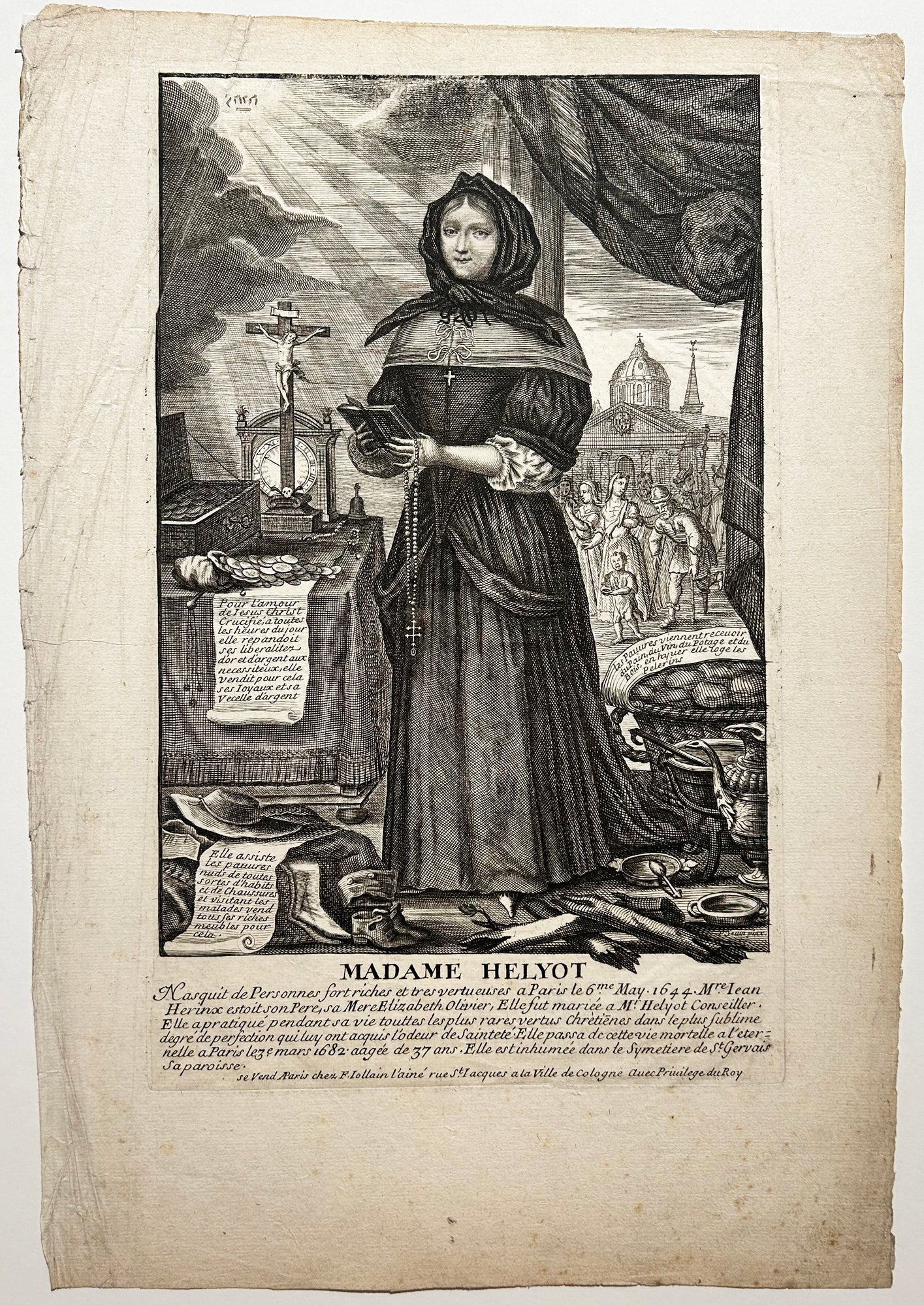 François JOLLAIN - Madame Helyot (1644 † 1682), célèbre mystique du XVIIe siècle. Burin d'après Sevin.