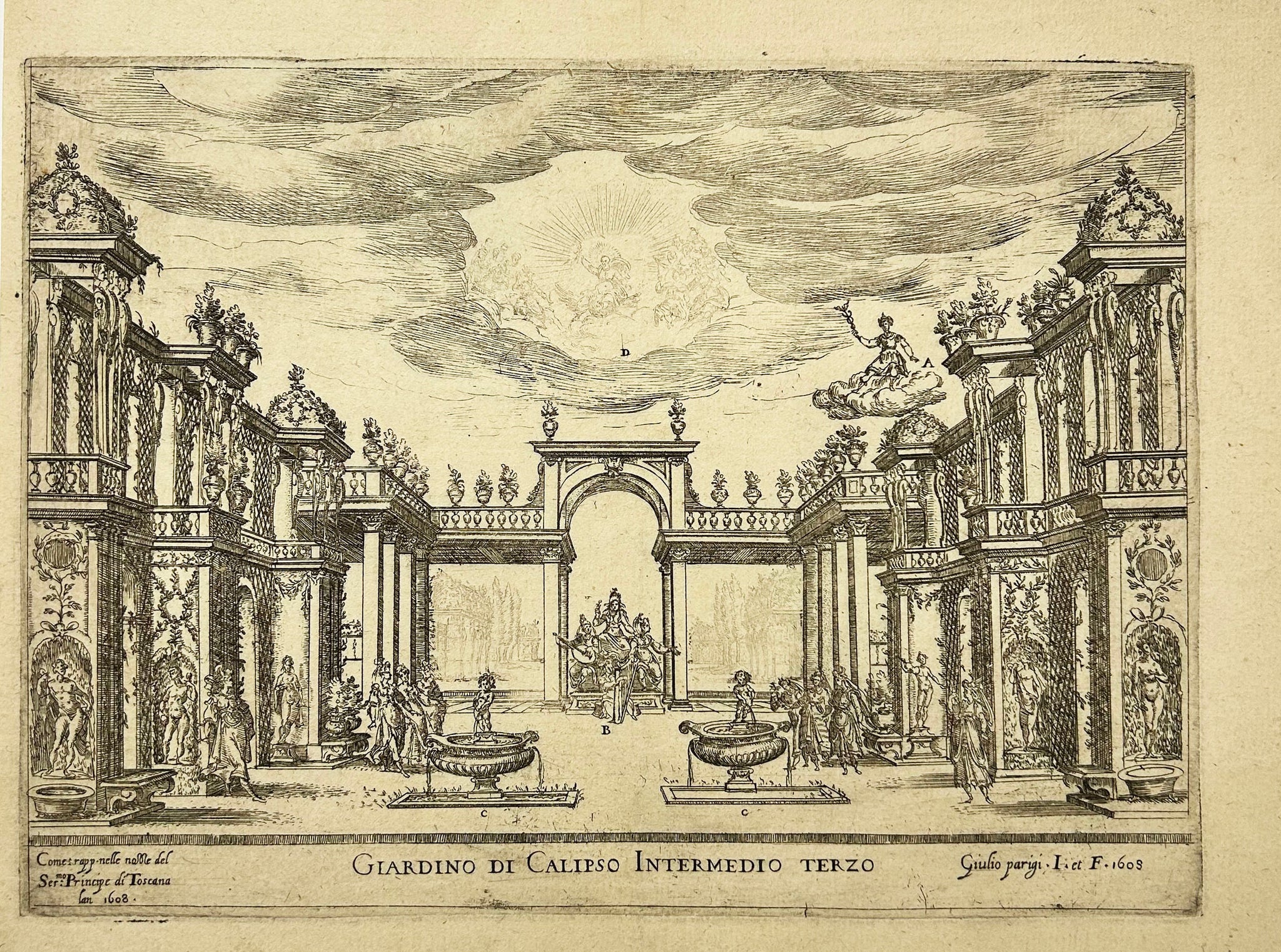 Giardino di Calipso intermedio terzo (Sixième intermède : Jardin de Calypso). 1608.