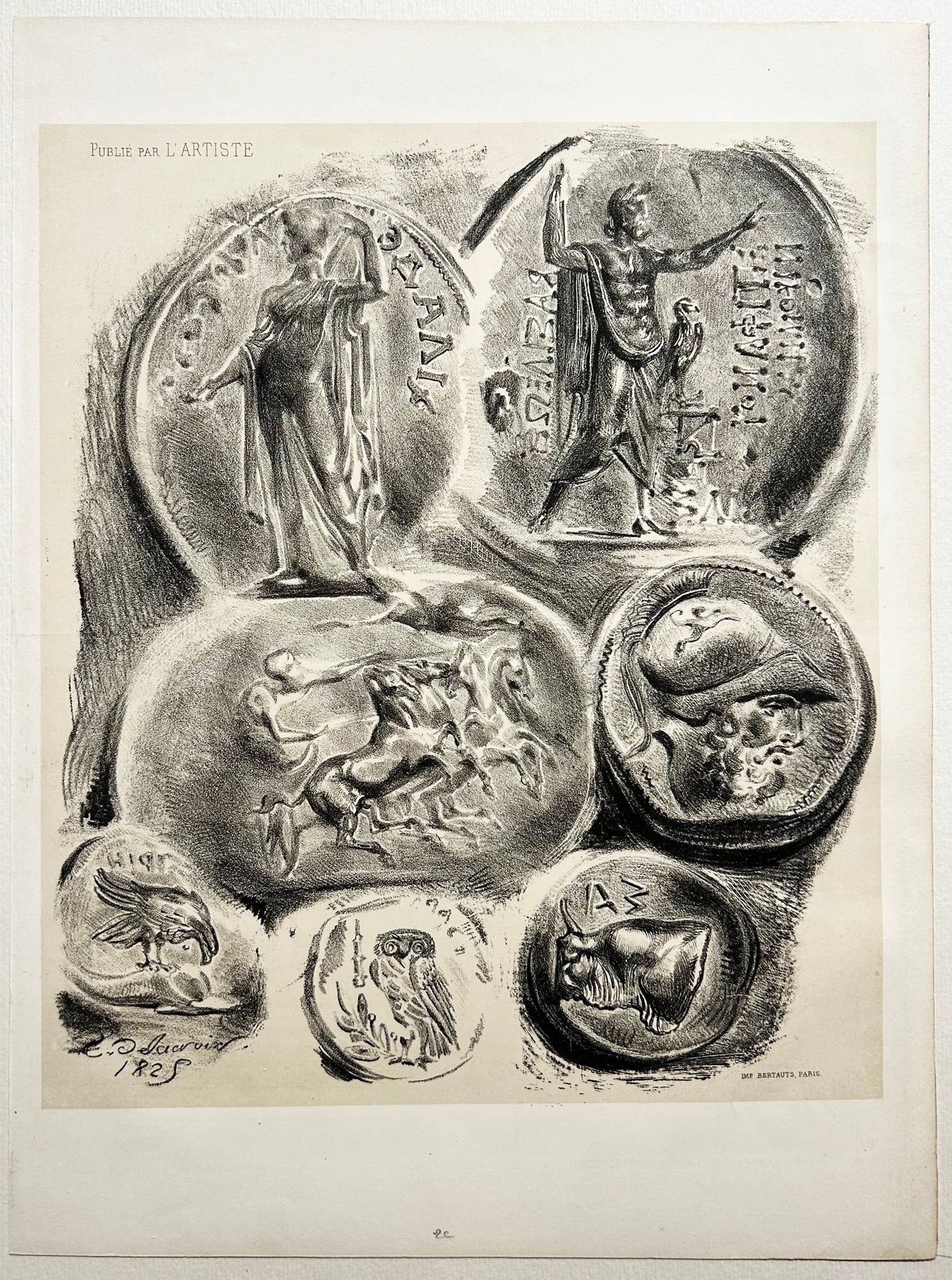Feuille de sept médailles antiques. 1825.