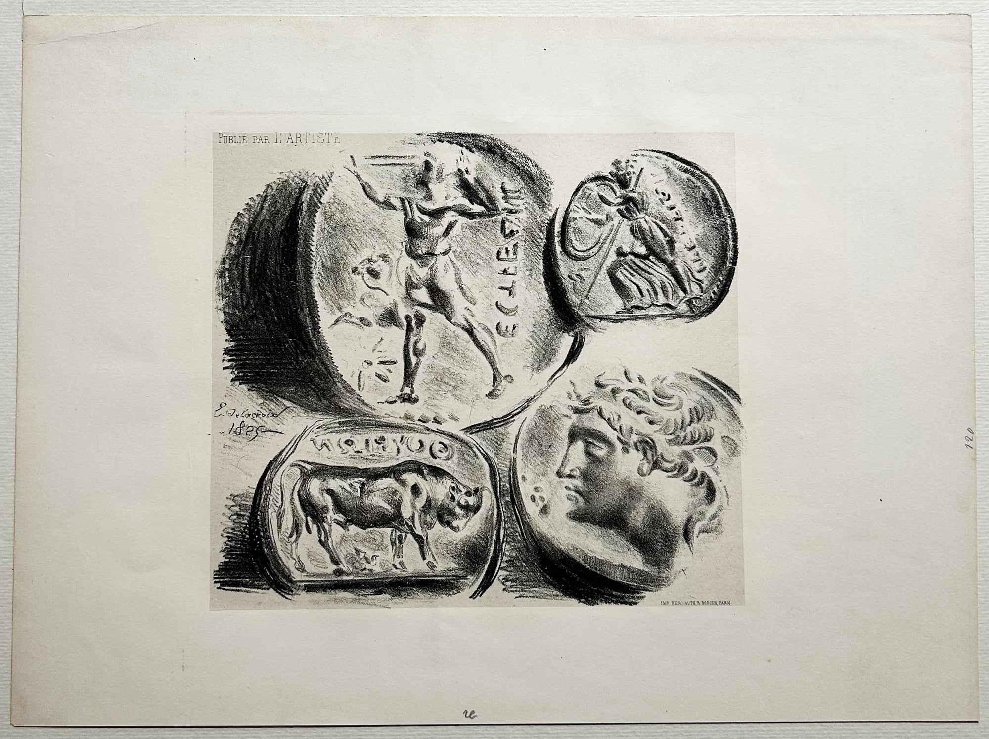Feuille de quatre médailles antiques. 1825.