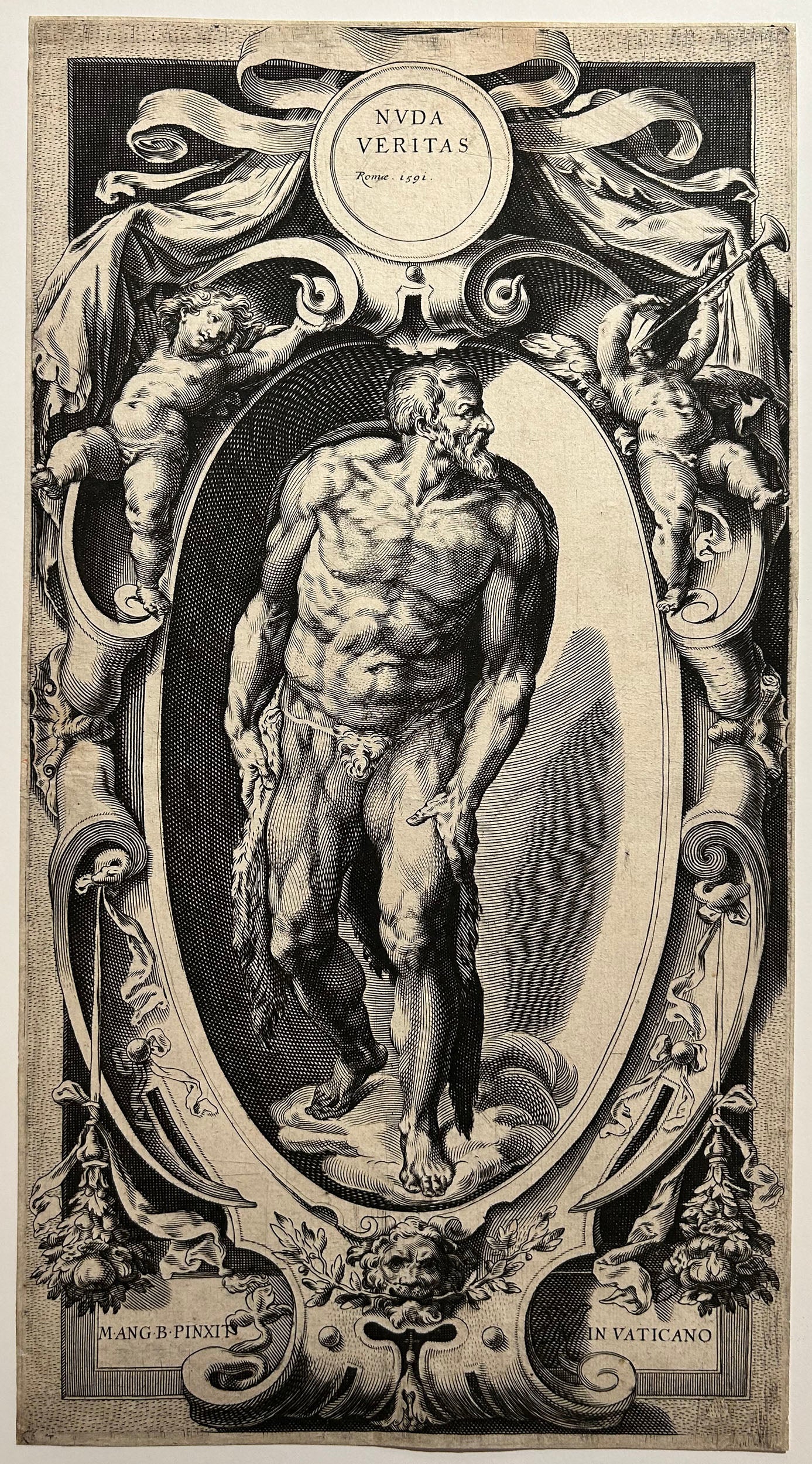 D'après Cherubino ALBERTI - Saint Jean-Baptiste. Nuda Veritas. 1591. Gravé par un anonyme.