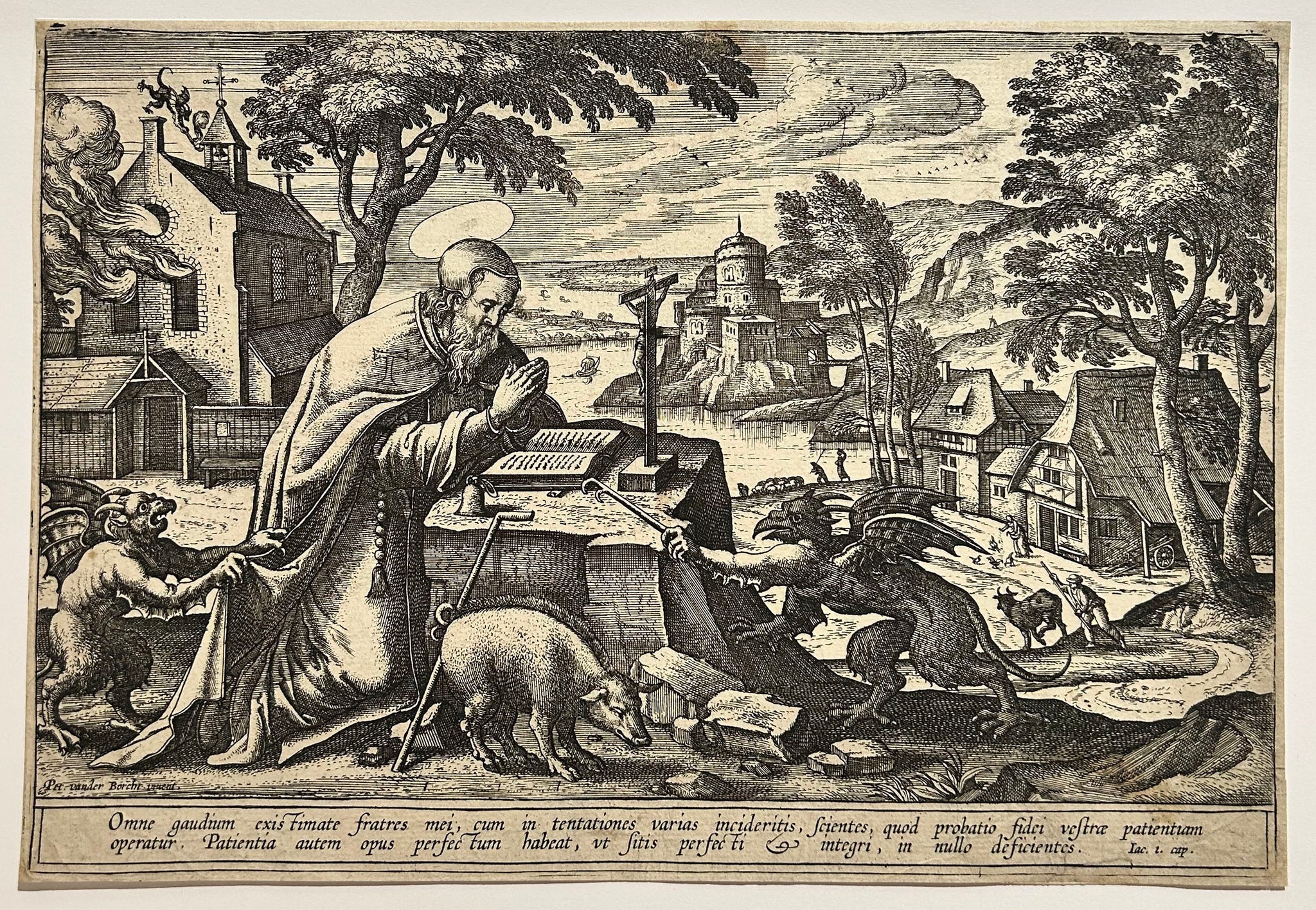 D'après Pieter van der BORCHT - La tentation de Saint Antoine. Gravure à l'eau-forte et au burin.