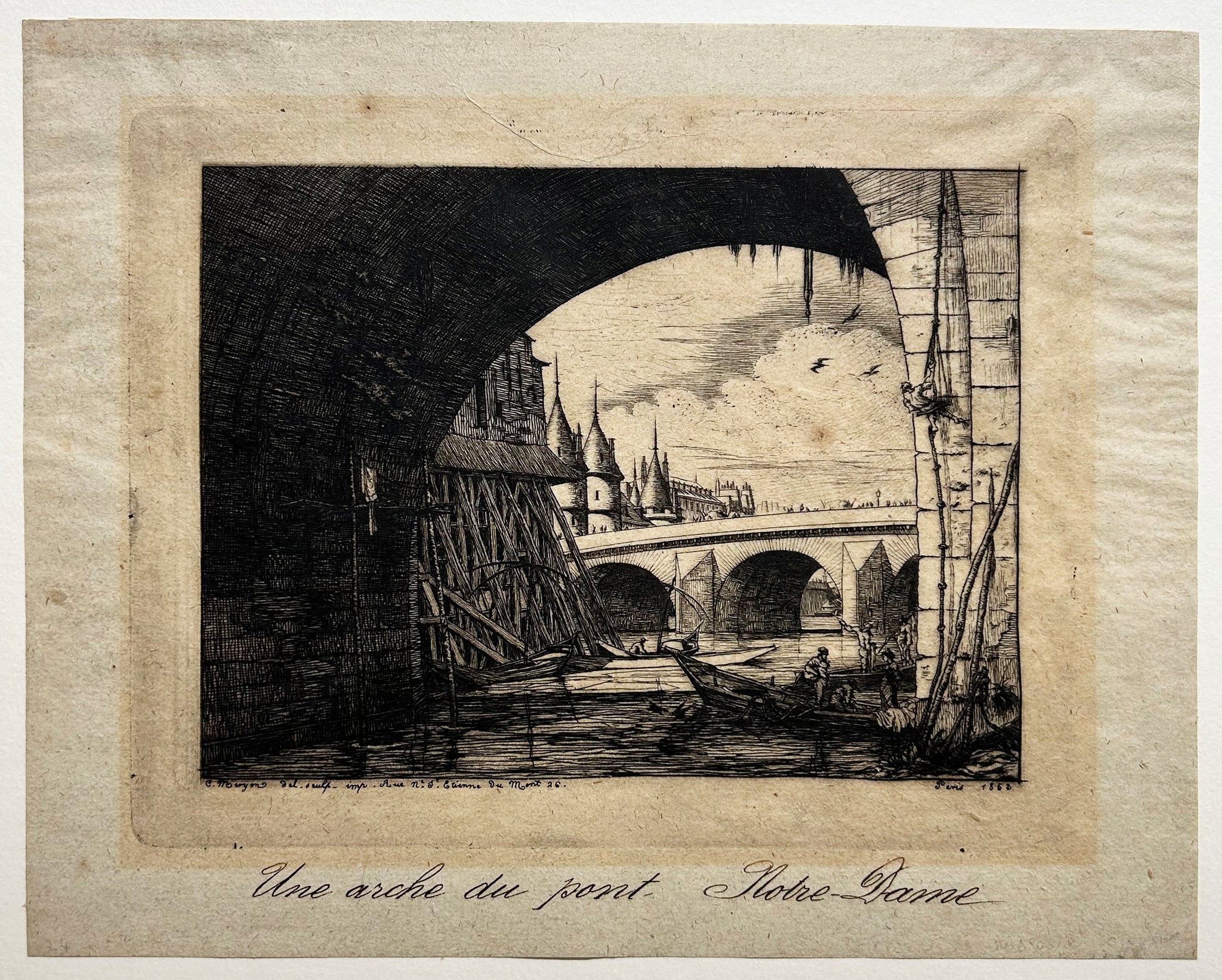 L'arche du Pont Notre-Dame. 1853.