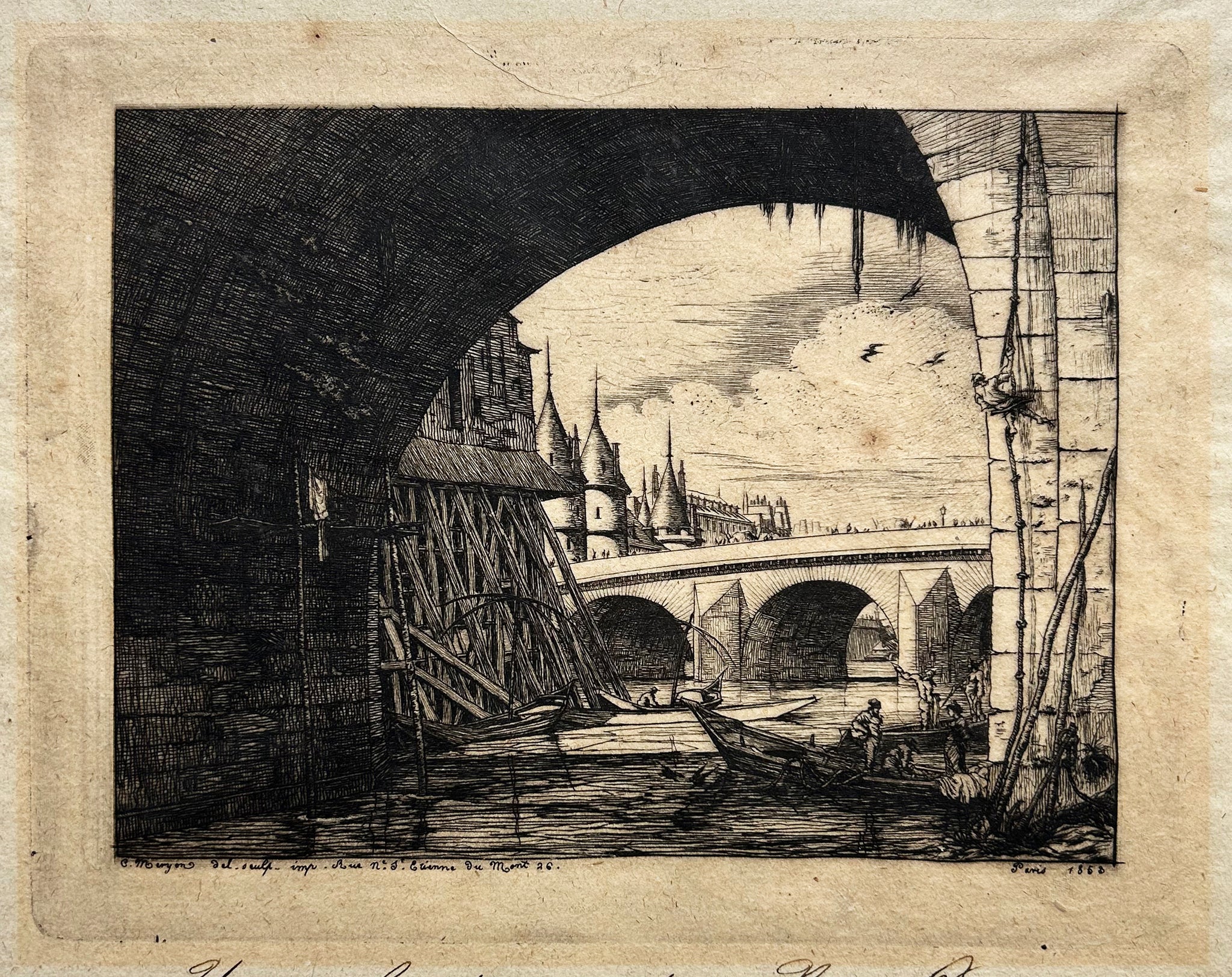 L'arche du Pont Notre-Dame. 1853.