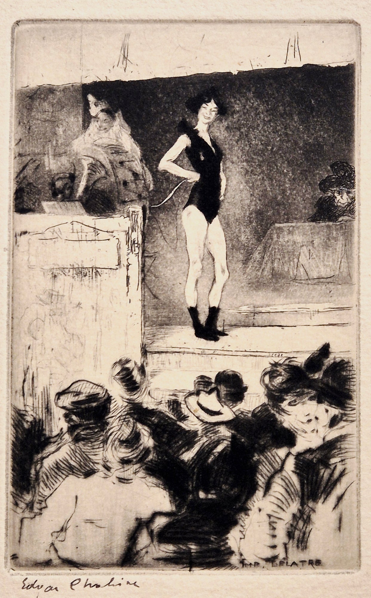 Edgar CHAHINE - L'invité après la parade. 1902. Gravure originale.