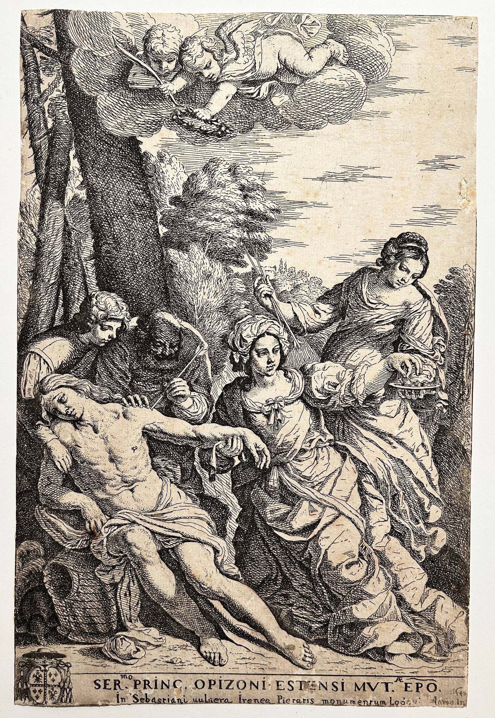 Lodovico LANA - Saint Sébastien et Sainte Irène. 1643. Eau-forte originale.