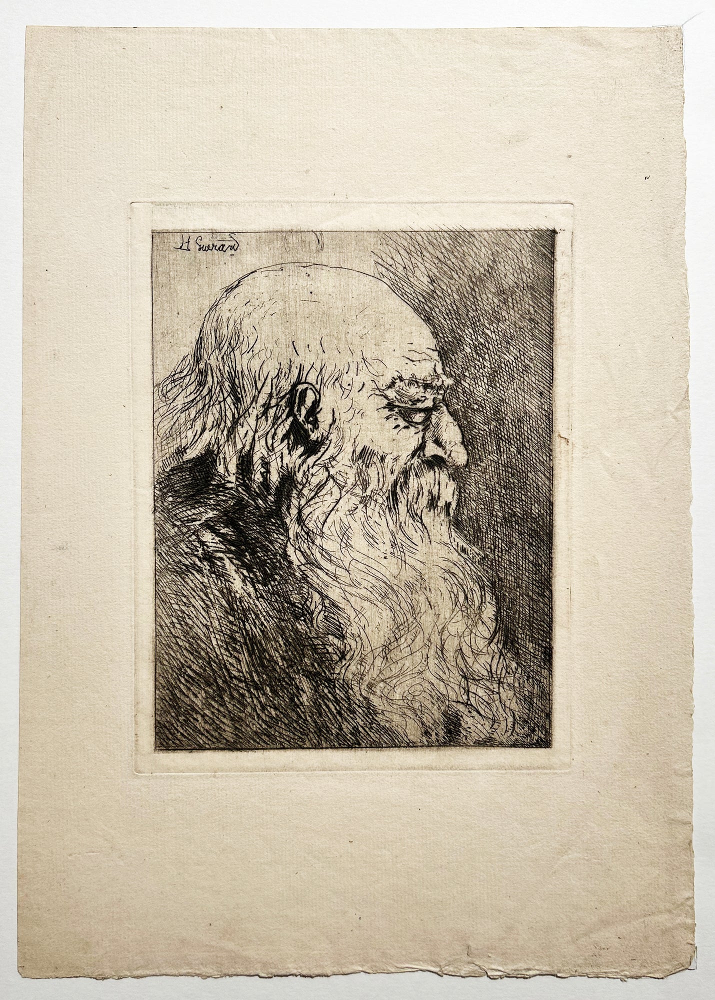 Henri Charles GUERARD - Tête de vieillard, de profil droit. Eau-forte originale.