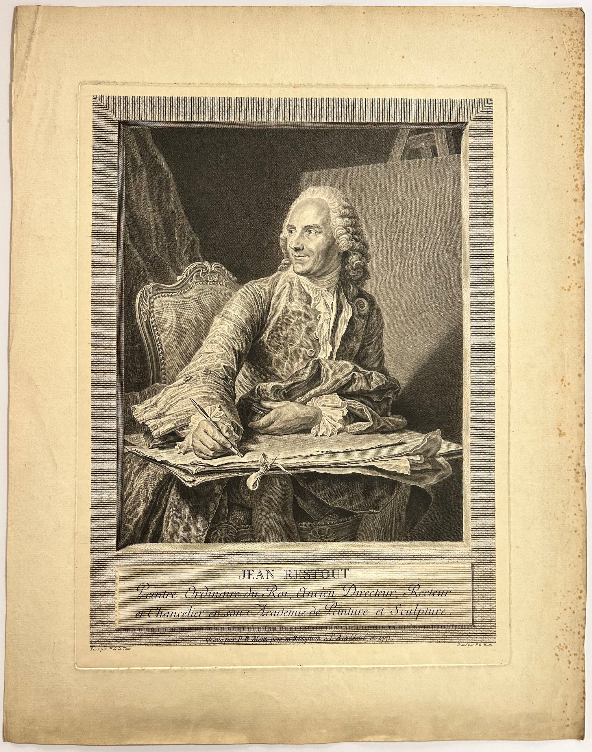 Portrait de Jean Restout (1692†1768), Peintre ordinaire du Roi, Ancien directeur, recteur et chancelier en son Académie de Peinture et Sculpture.  1771.