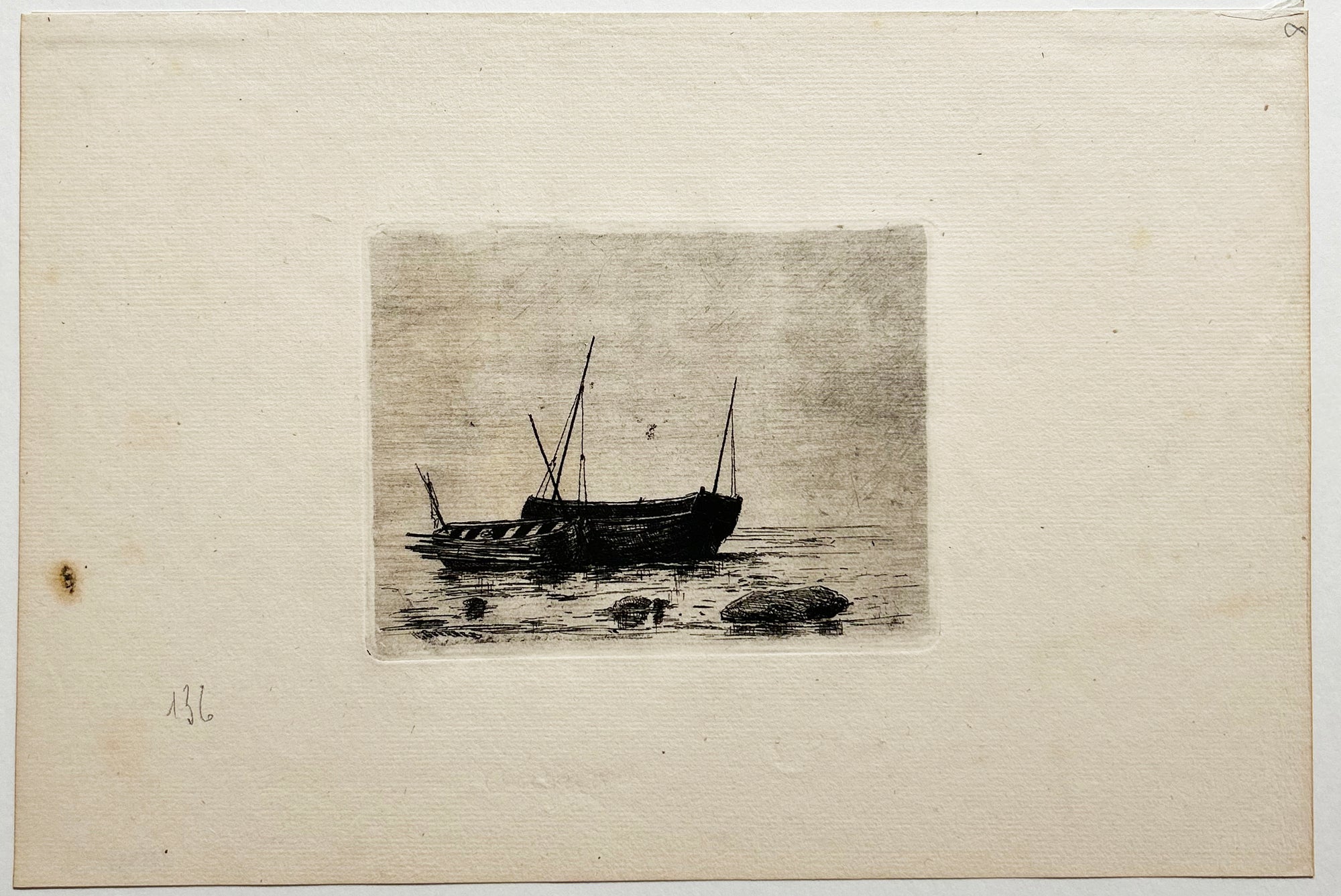 Deux barques à marée basse. 1875.
