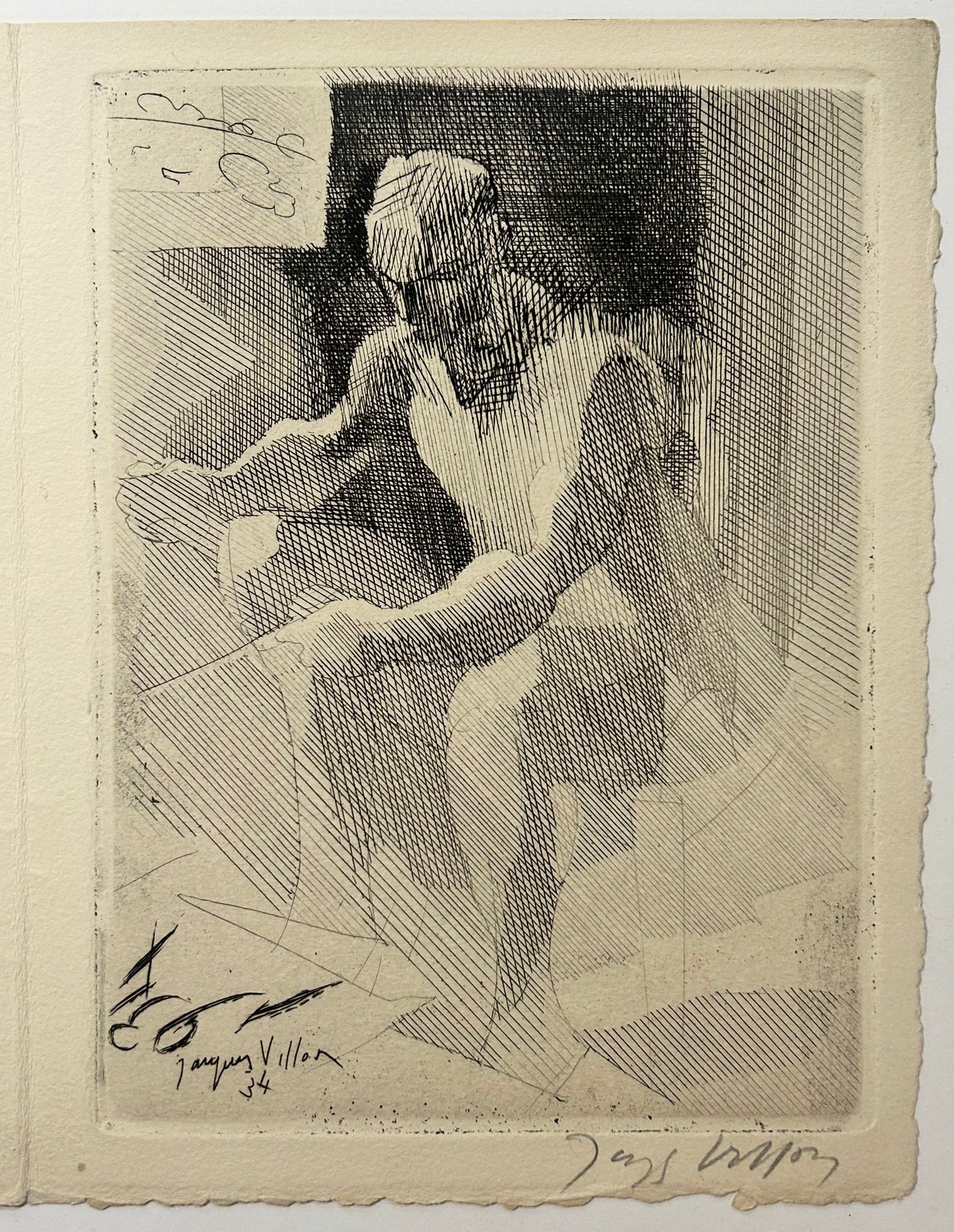 Jacques VILLON - Le peintre décorateur. Carte de vœux. 1934. Pointe sèche.