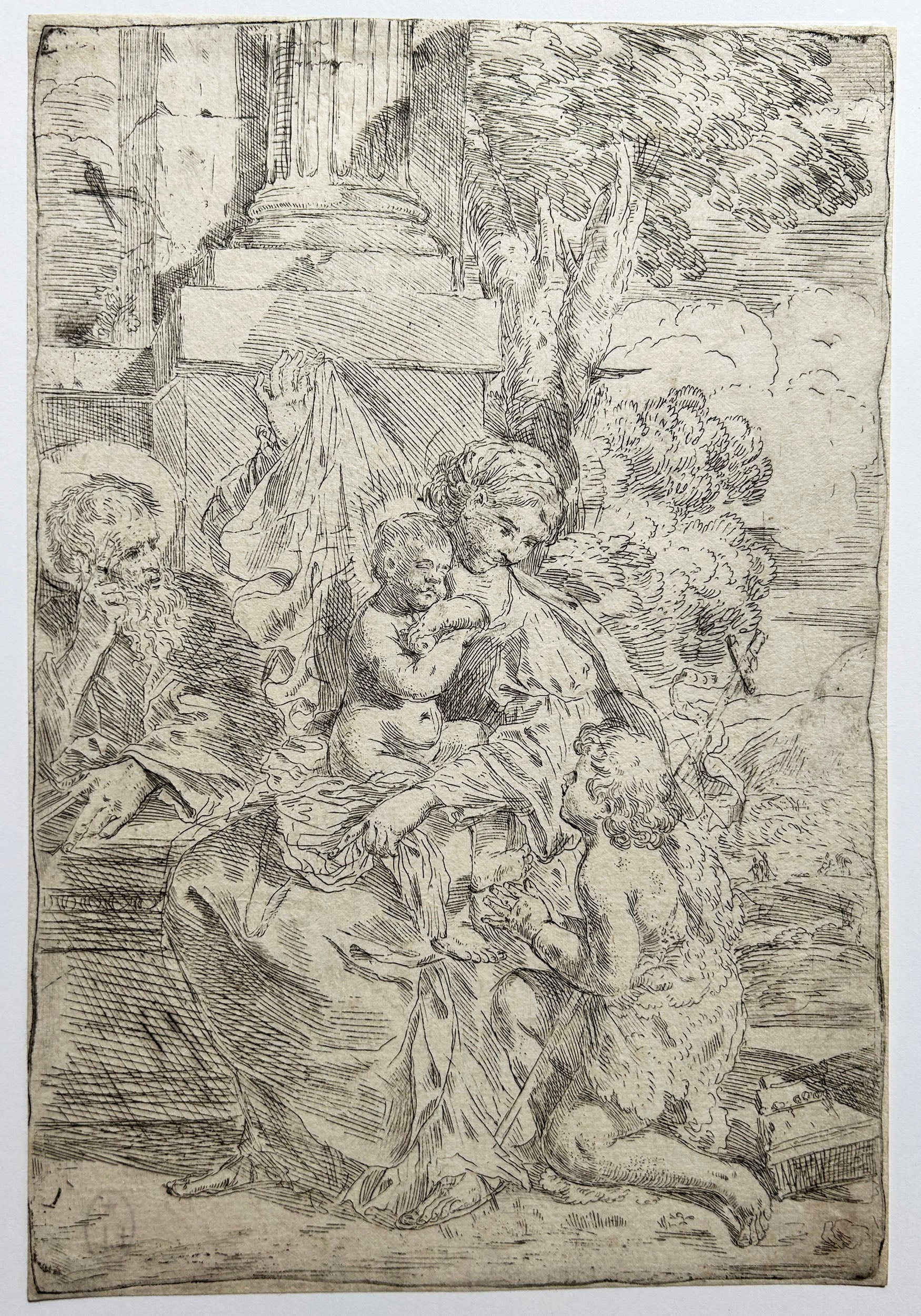 Pietro TESTA - La Sainte Famille avec l'enfant Saint Jean-Baptiste. Eau-forte originale.