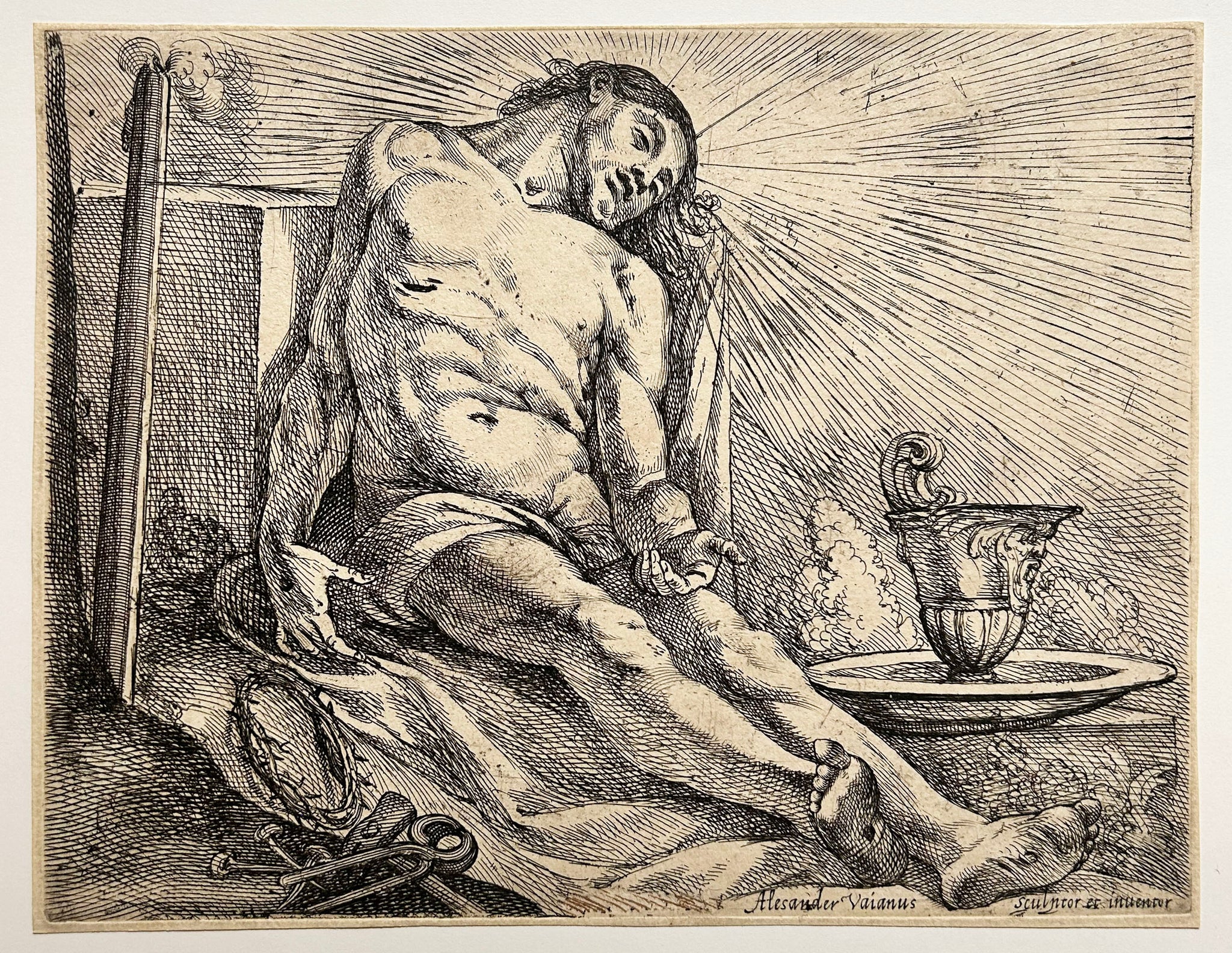 Alessandro VAIANI - Le Christ auprès de son tombeau. c.1630. Eau-forte.