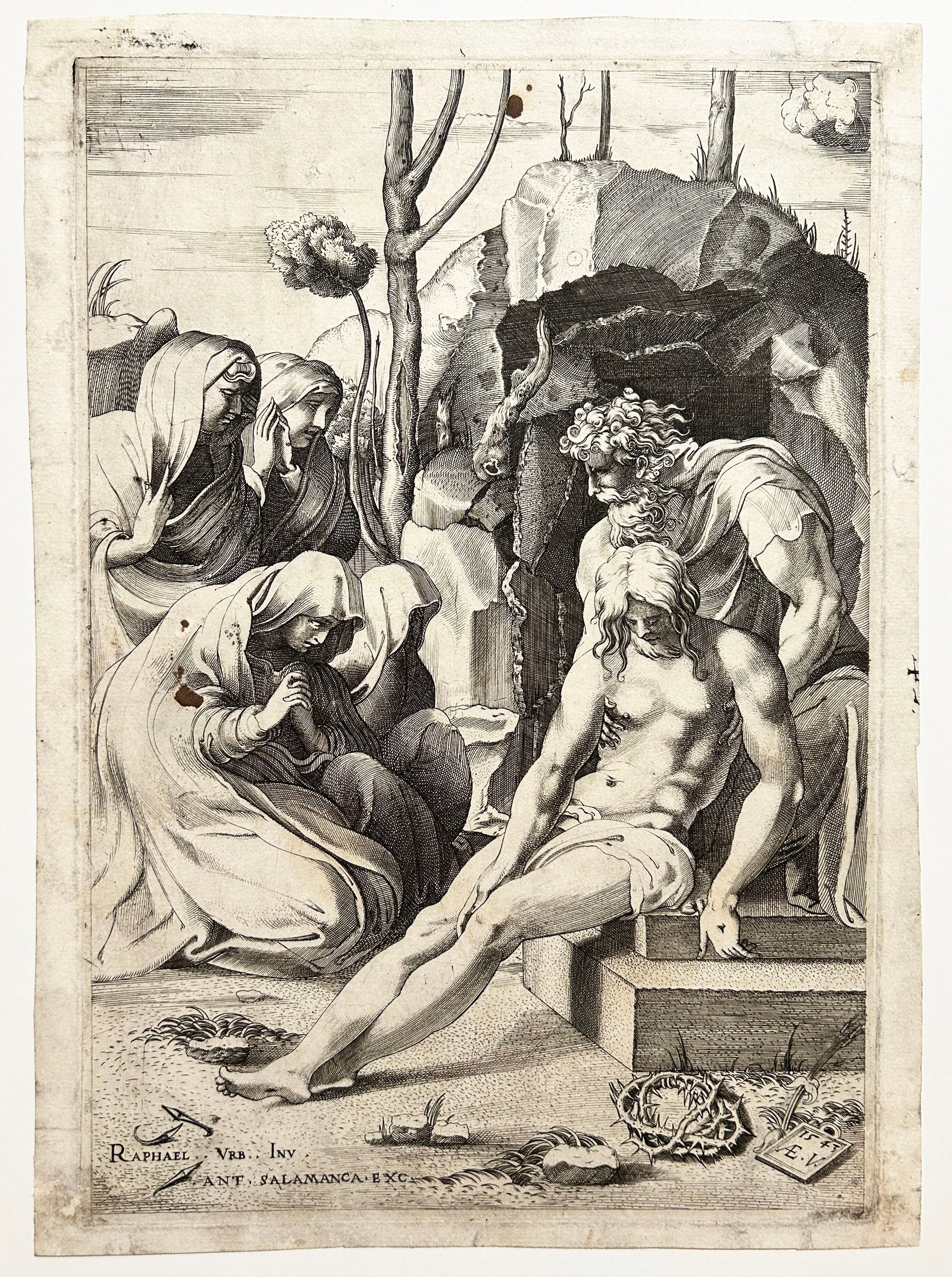 Enea VICO - La mise au tombeau du Christ. 1543. Burin d'après Raffaello Santi, dit Raphaël.