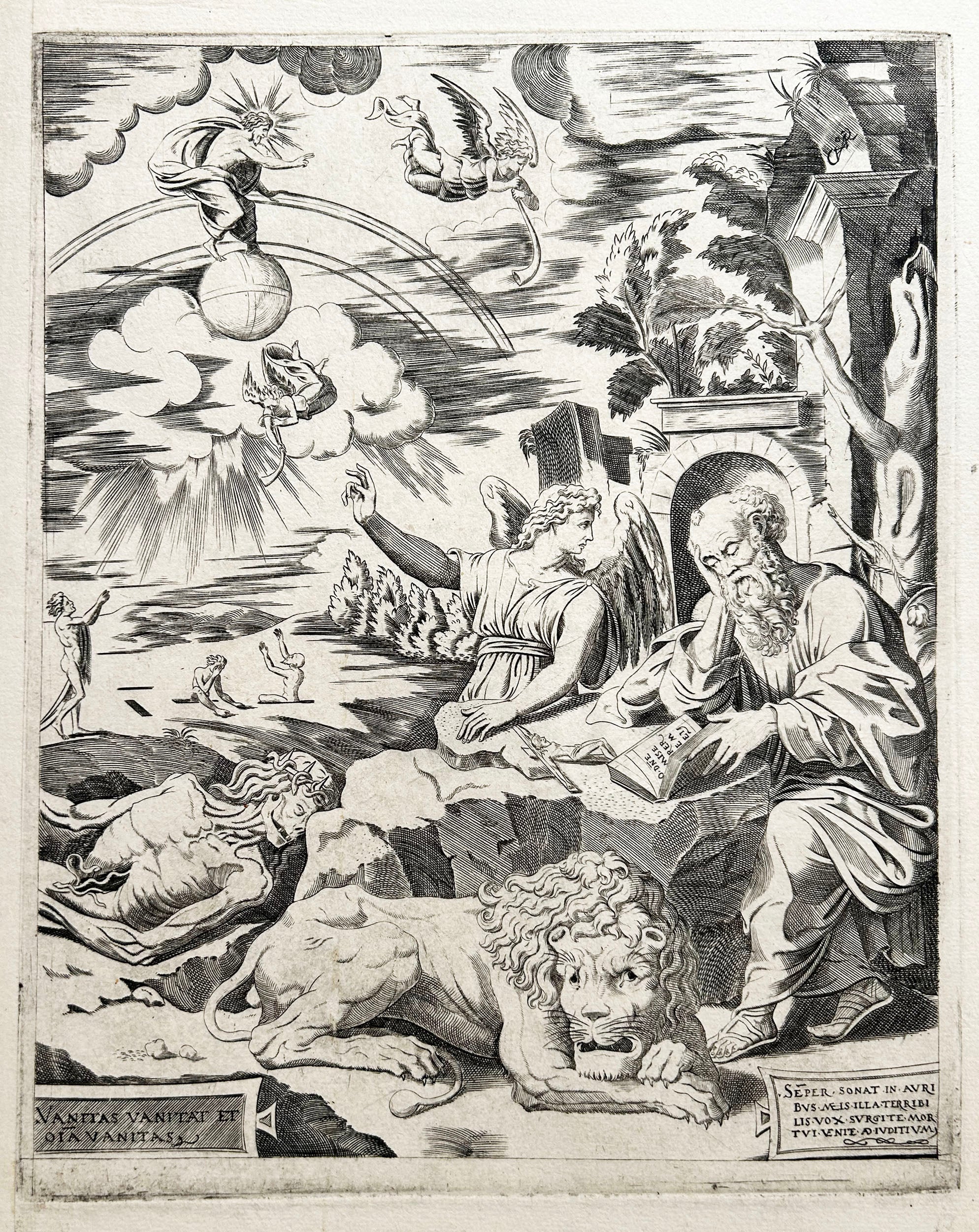 Publié par Hieronymus COCK - Saint Jérôme en méditation. Burin d'après Michel Coxie I.