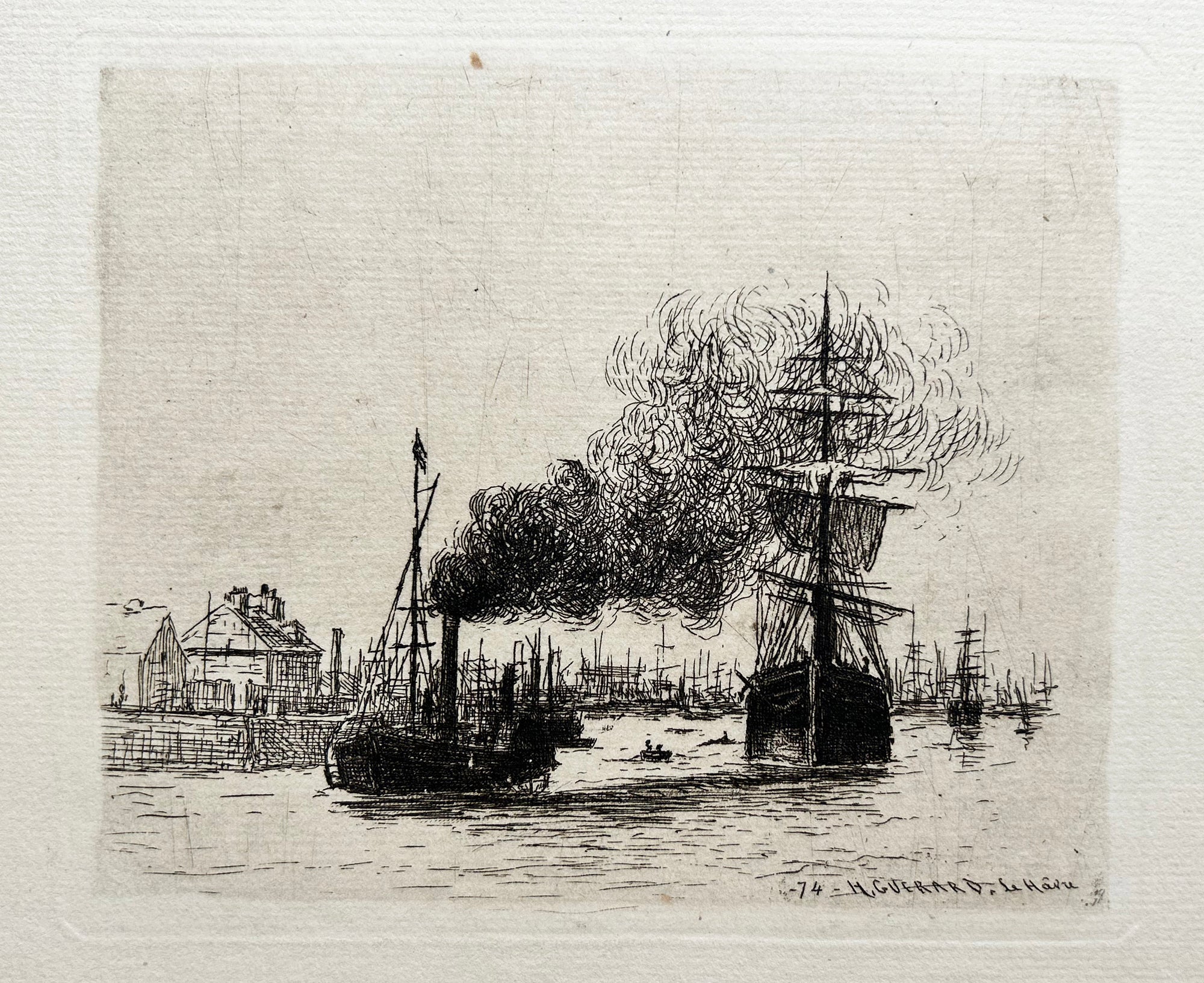 Henri Charles GUERARD - Port du Havre. 1874. Eau-forte originale.