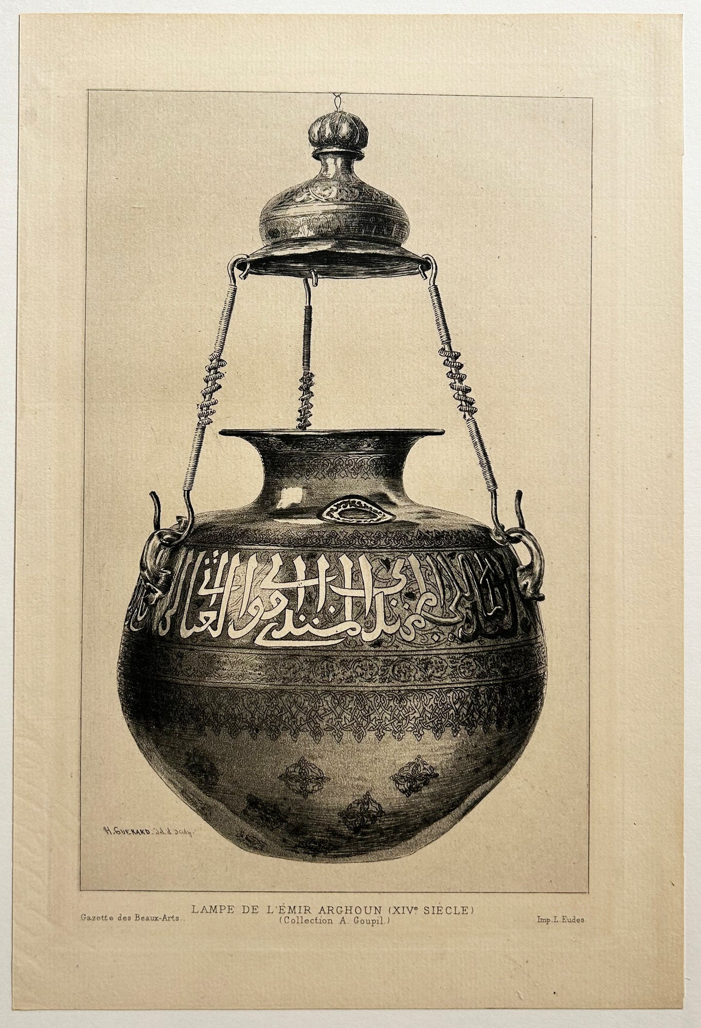 Henri Charles GUERARD - Lampe de l'Emir Arghoun (XIVème siècle). 1885. Eau-forte originale.