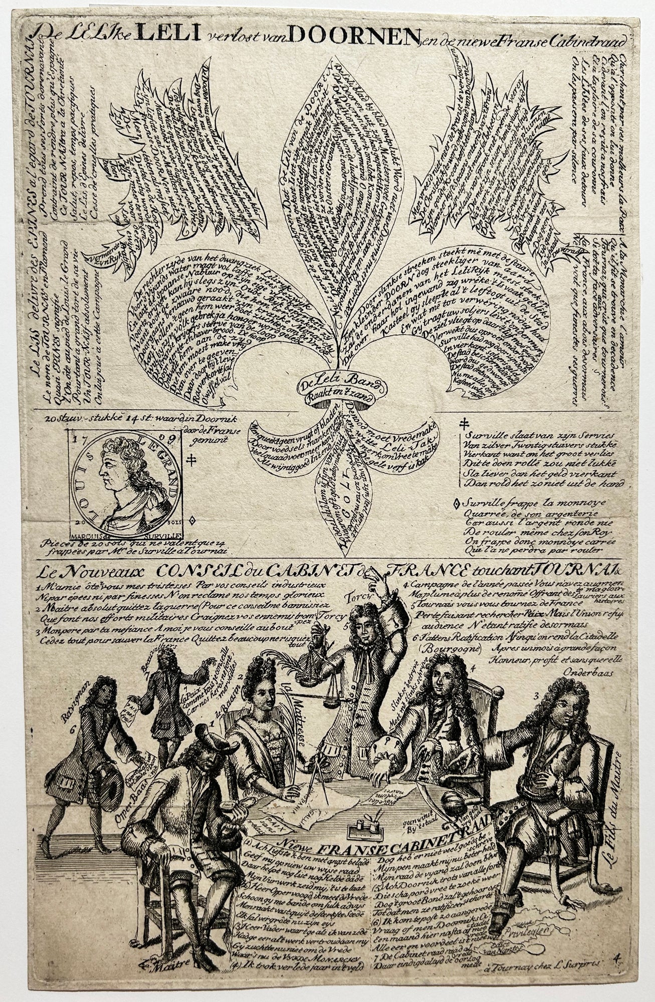 Le nouveau Conseil du Cabinet de France touchant Tournai. c.1709. Gravure.