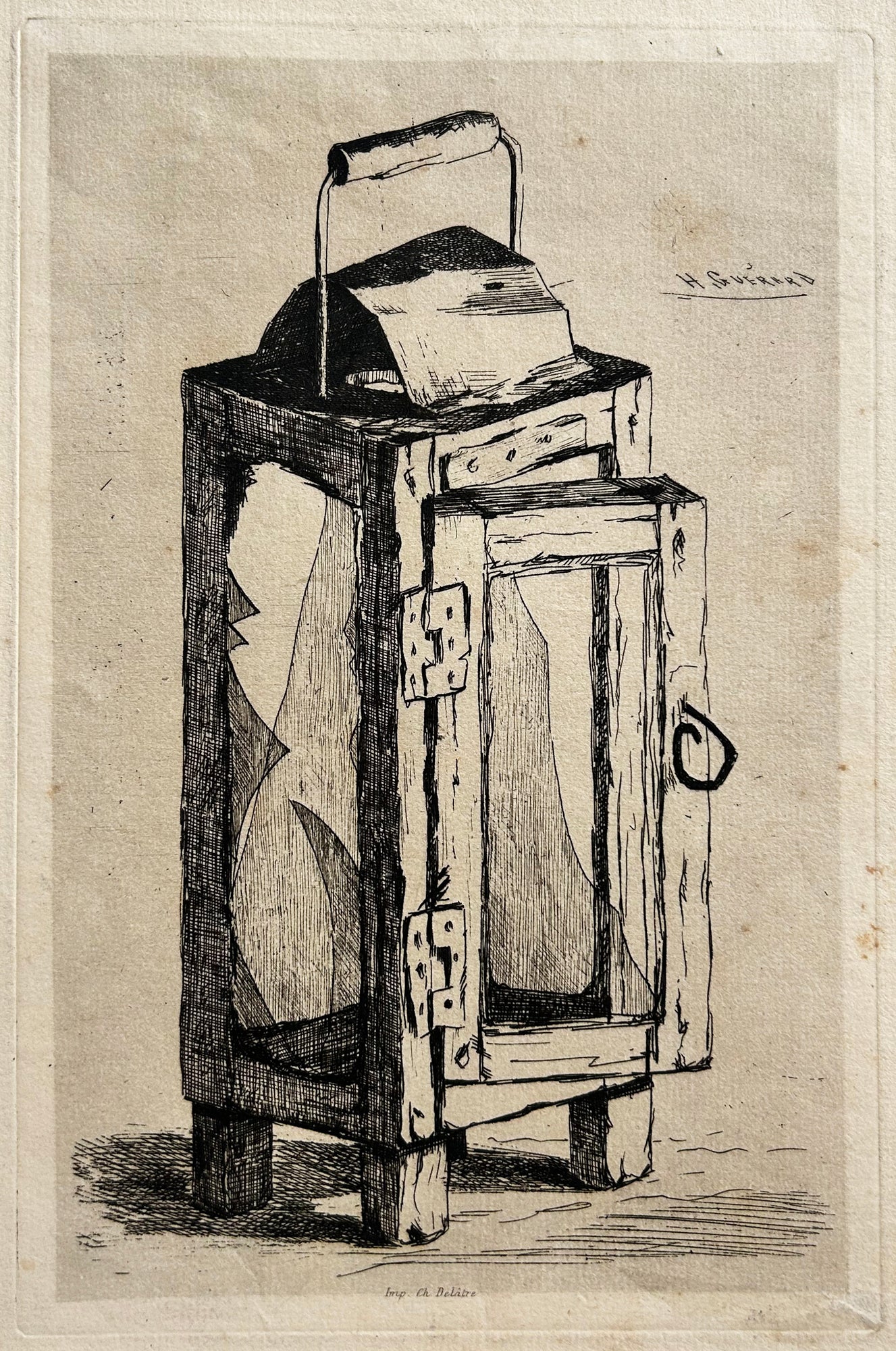 Henri Charles GUERARD - Lanterne à Arsène Alexandre. c.1875. Eau-forte originale.