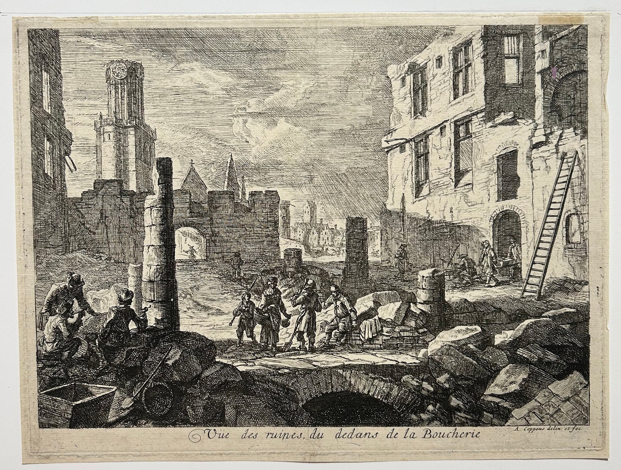 Aurèle Augustin COPPENS - Vüe des ruines du dedans de la Boucherie. 1695. Eau-forte.