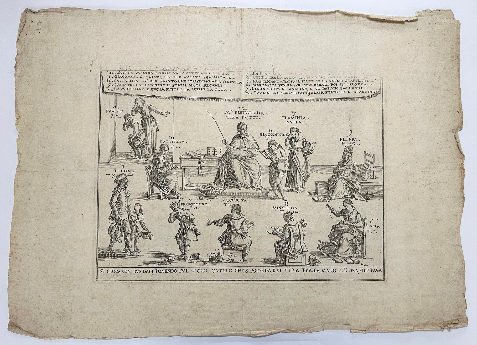 Gioco di Madona Bernardina Mastra di Scola, così parla a' suoi Scolari.  1692.