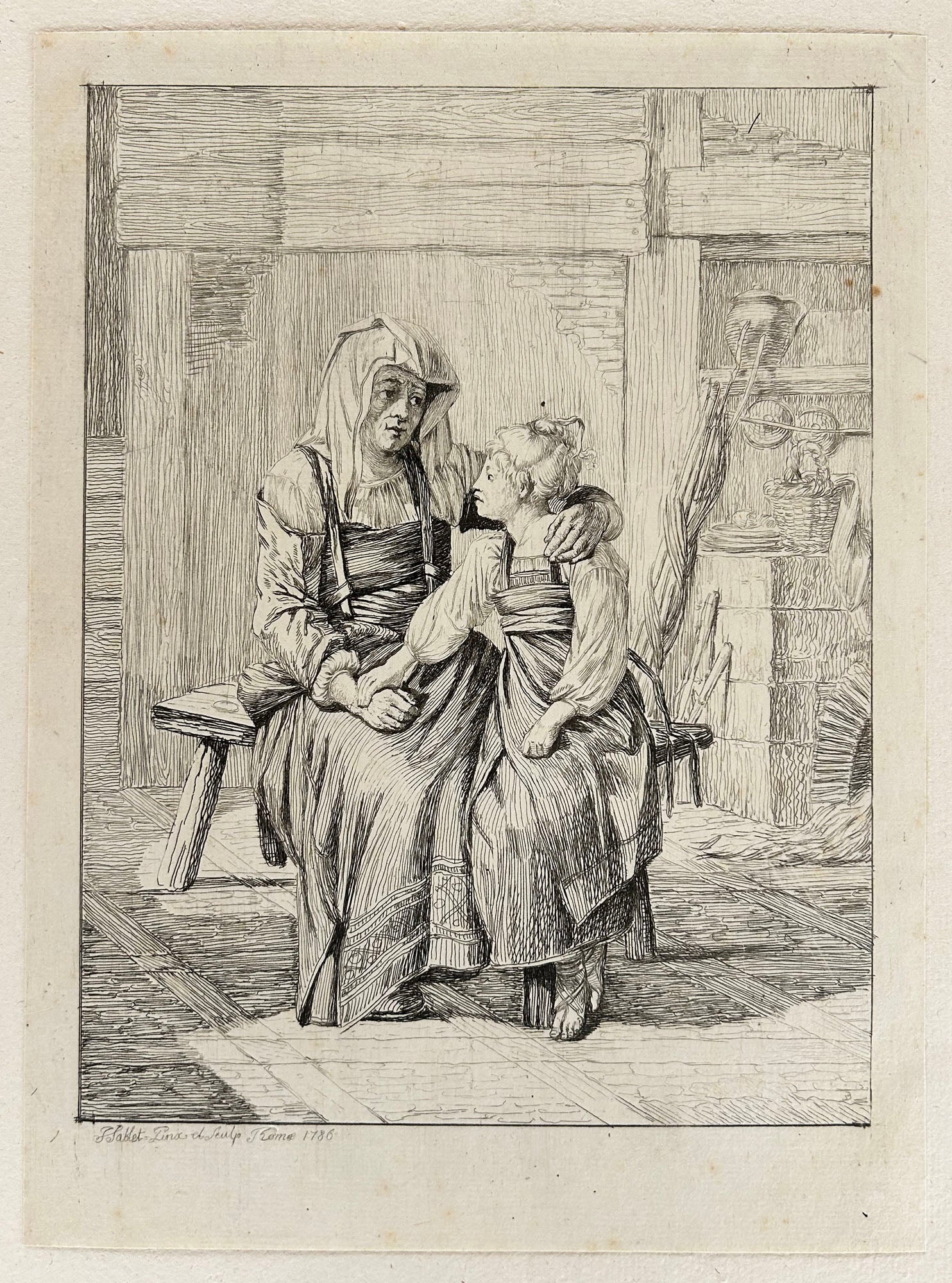 Mère et fille paysannes italiennes en prière.  1786.