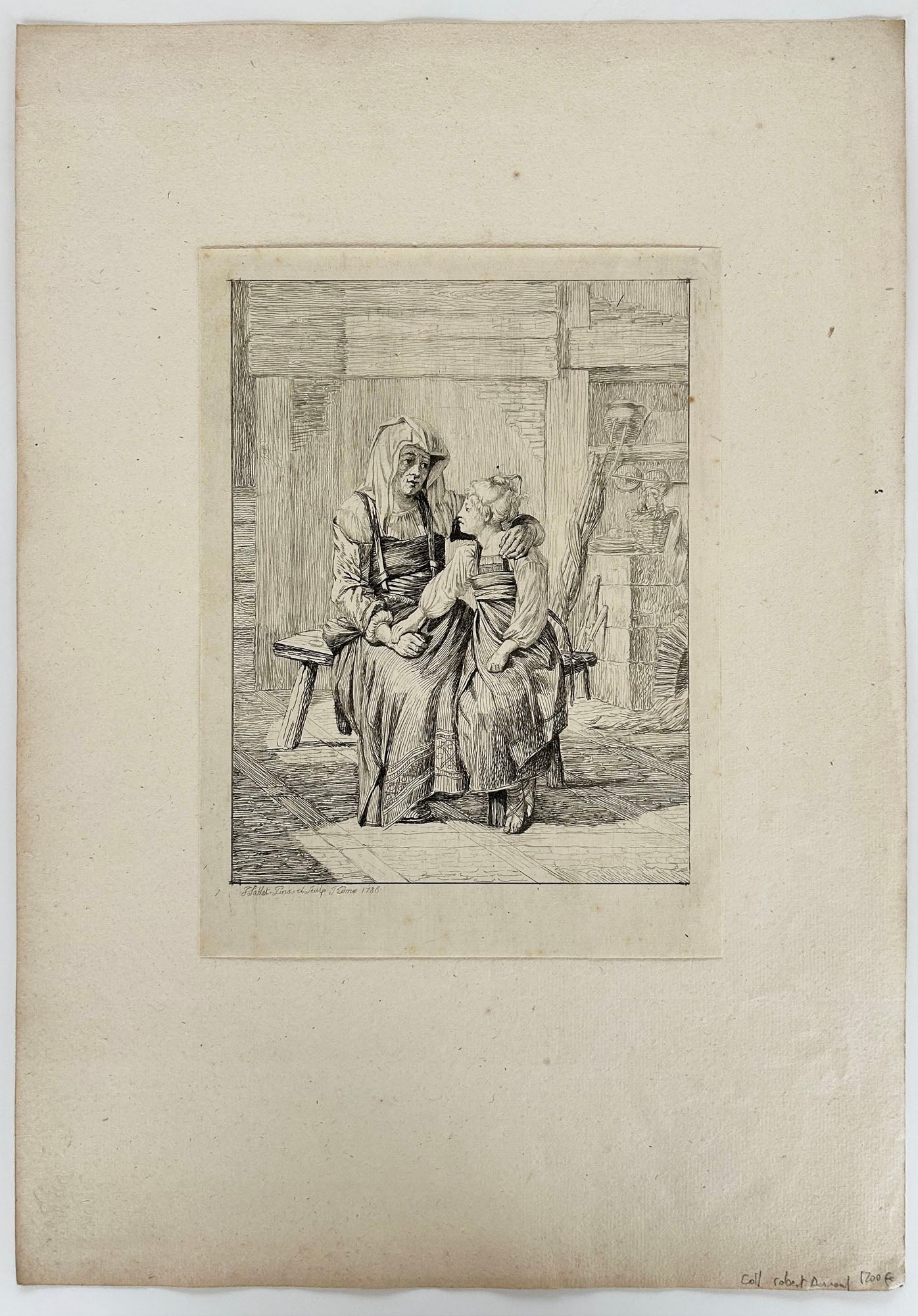 Mère et fille paysannes italiennes en prière.  1786.