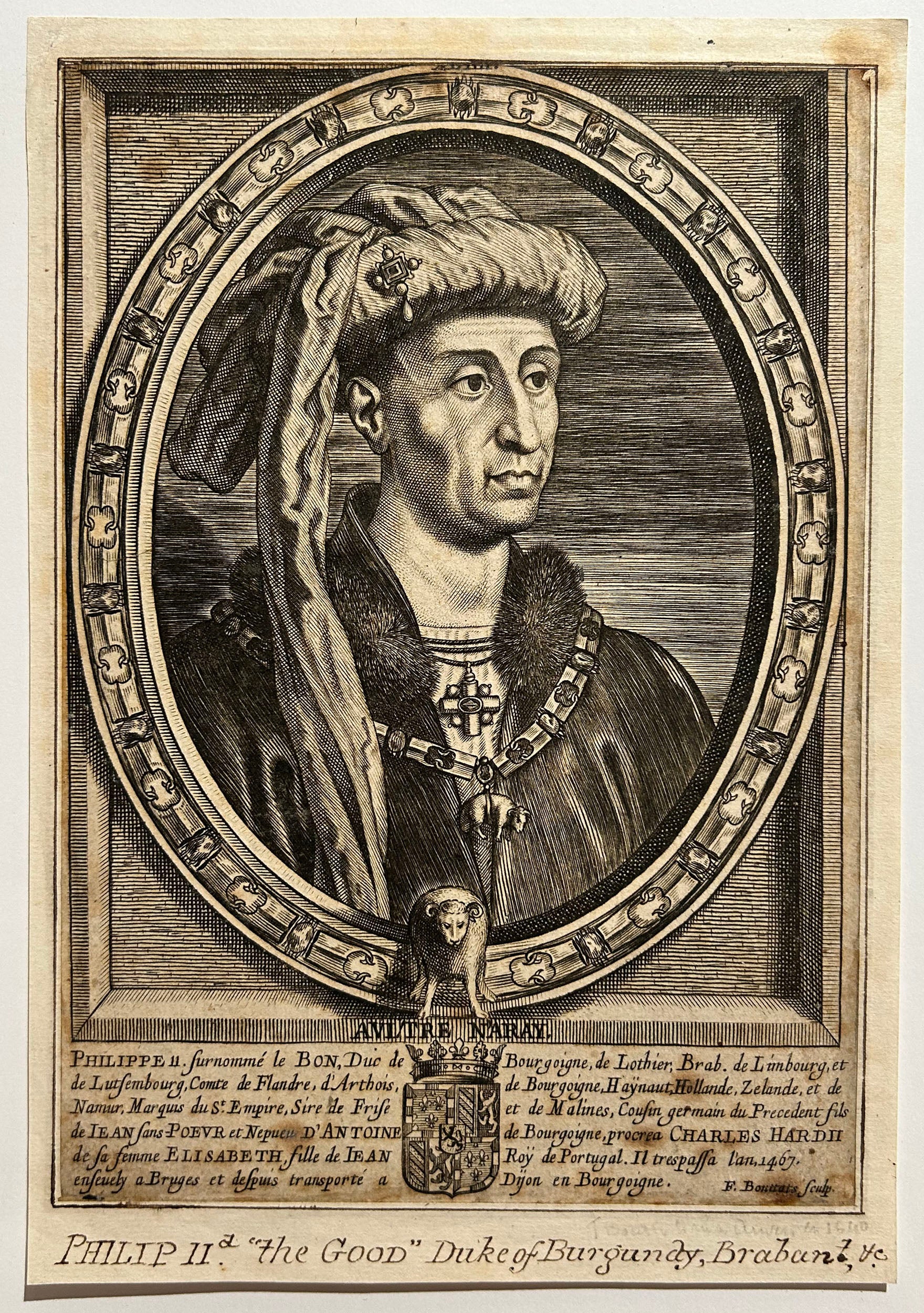 Friedrich BOUTTATS - Portrait de Philippe Le Bon, Duc de Bourgogne (1396†1467). Gravure.