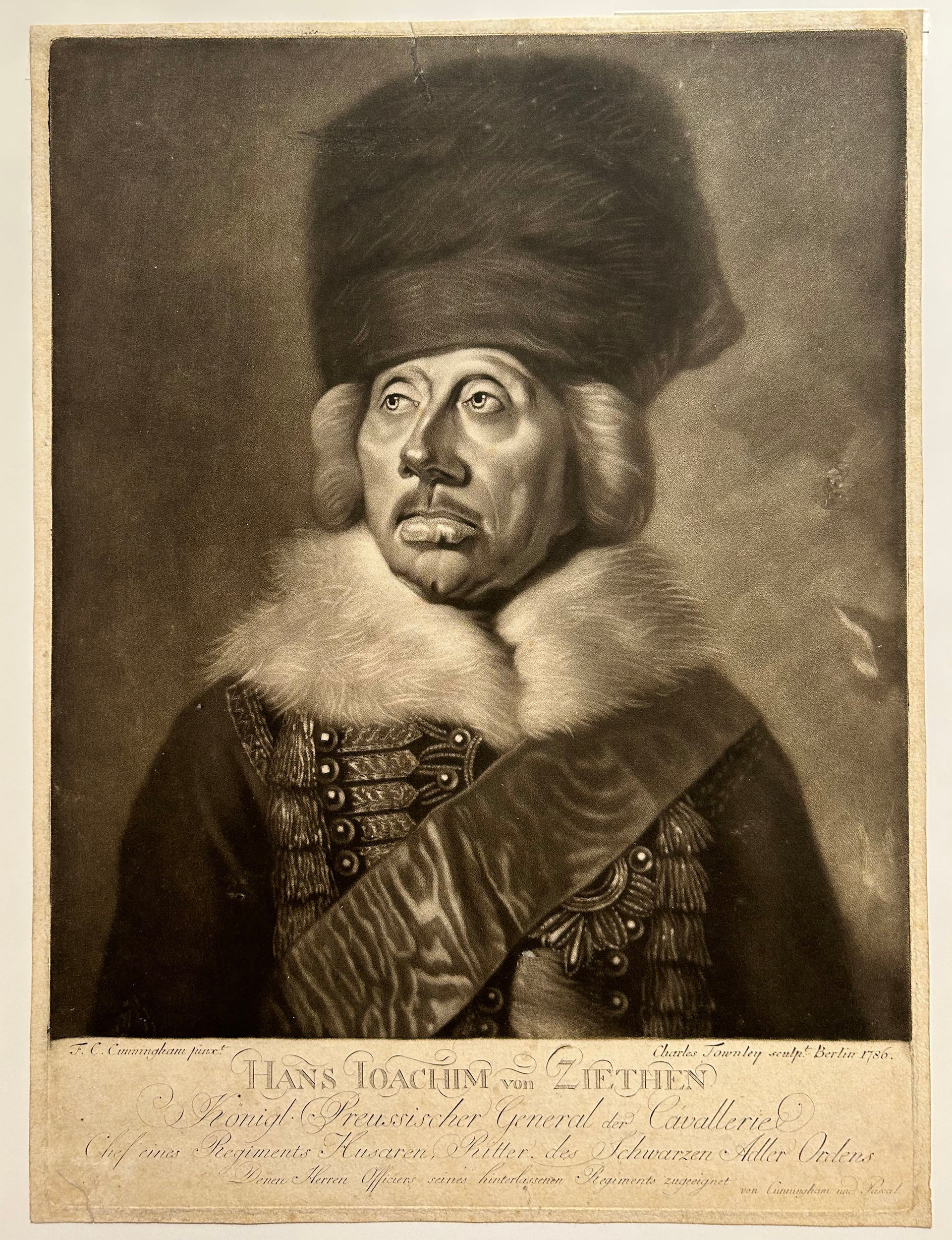 Charles TOWNLEY - Portrait de Hans Joachim von Zeithen (1699 † 1786), général prussien. 1786. Manière noire.