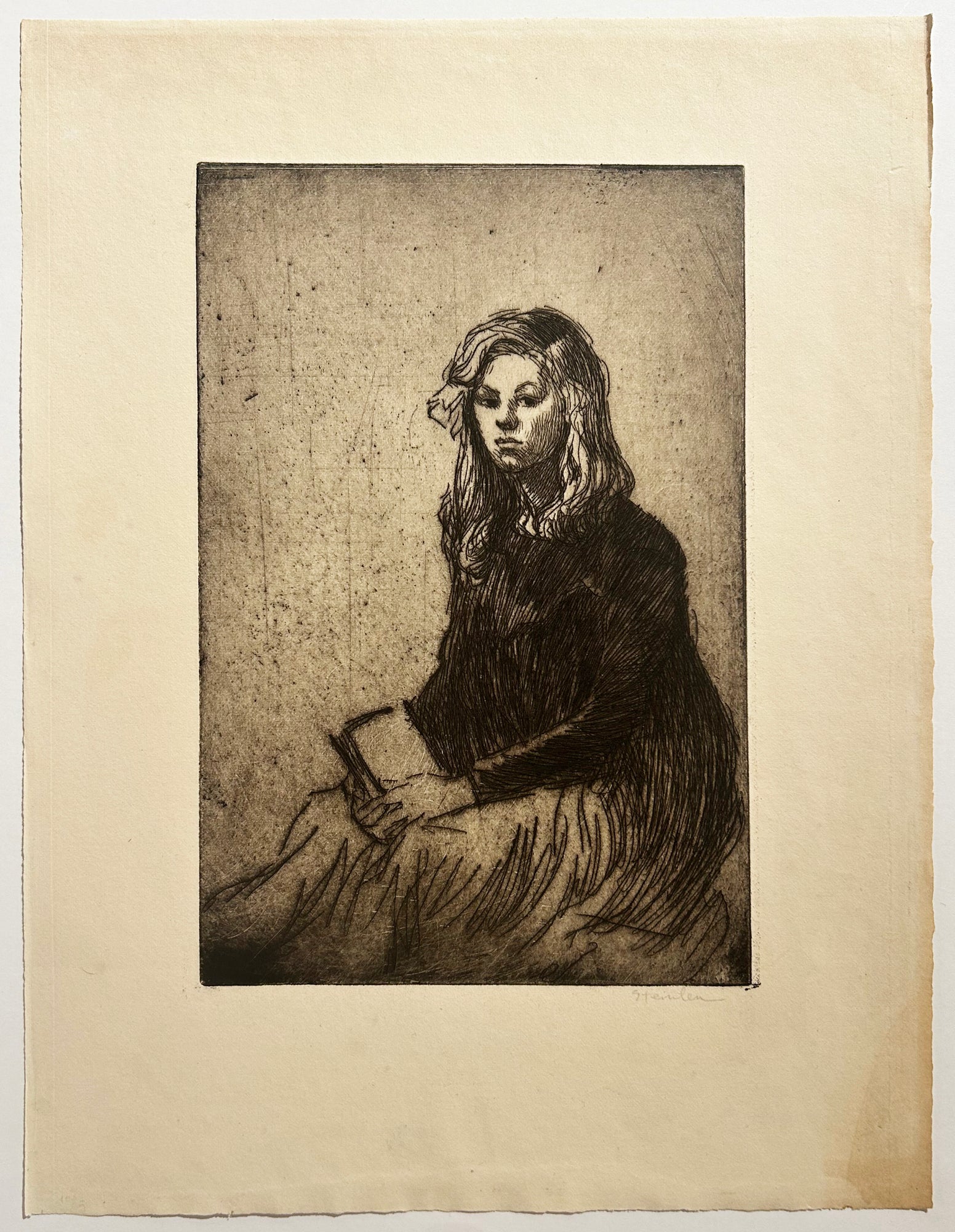 STEINLEN - Croquis de fillette (Colette).  1902. Gravure originale signée.