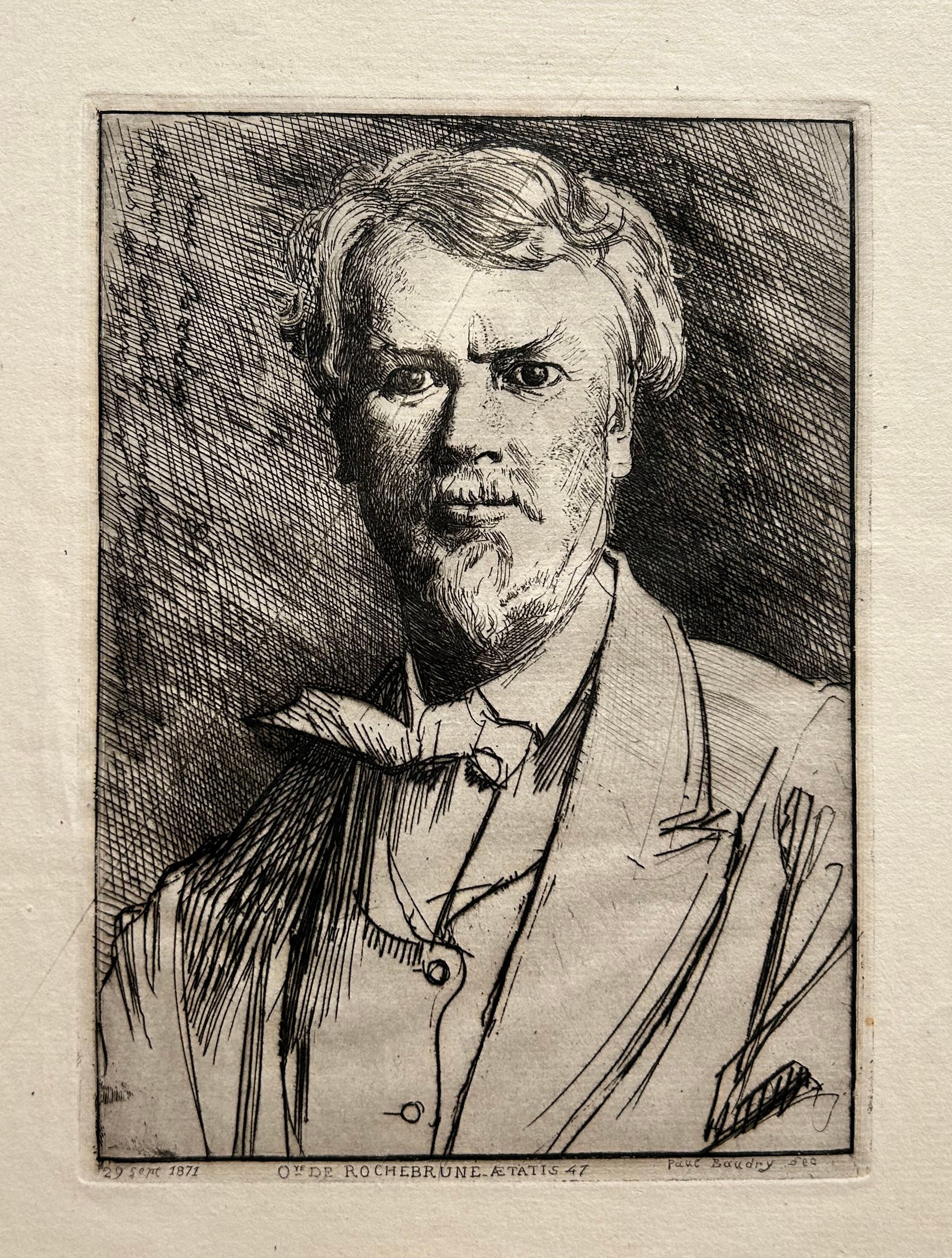 Octave de ROCHEBRUNE - Portrait de Octave de Rochebrune (1824 † 1900), peintre et graveur français. 1871. Gravure originale.