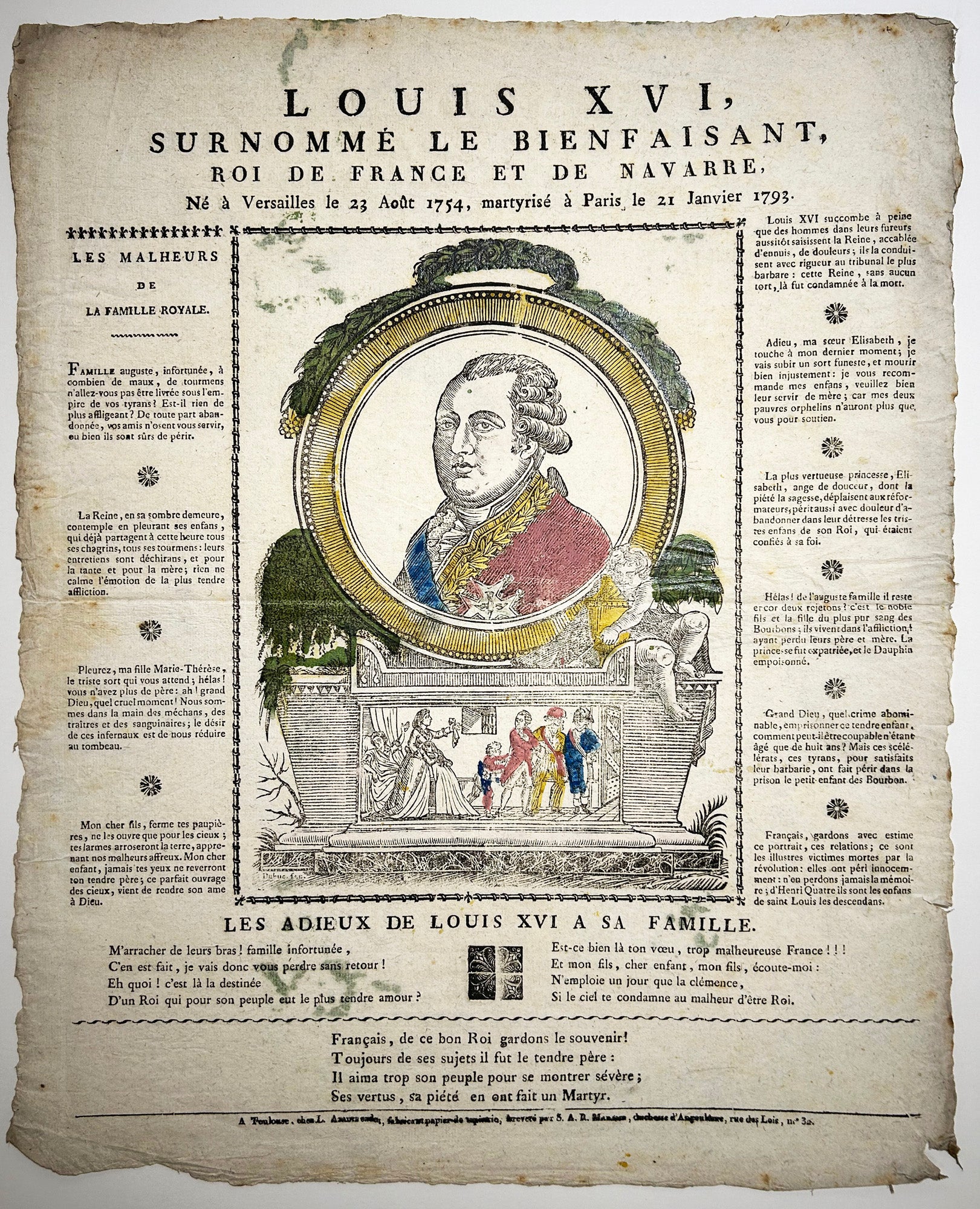 Louis XVI, surnommé le Bienfaisant, Roi de France et de Navarre.