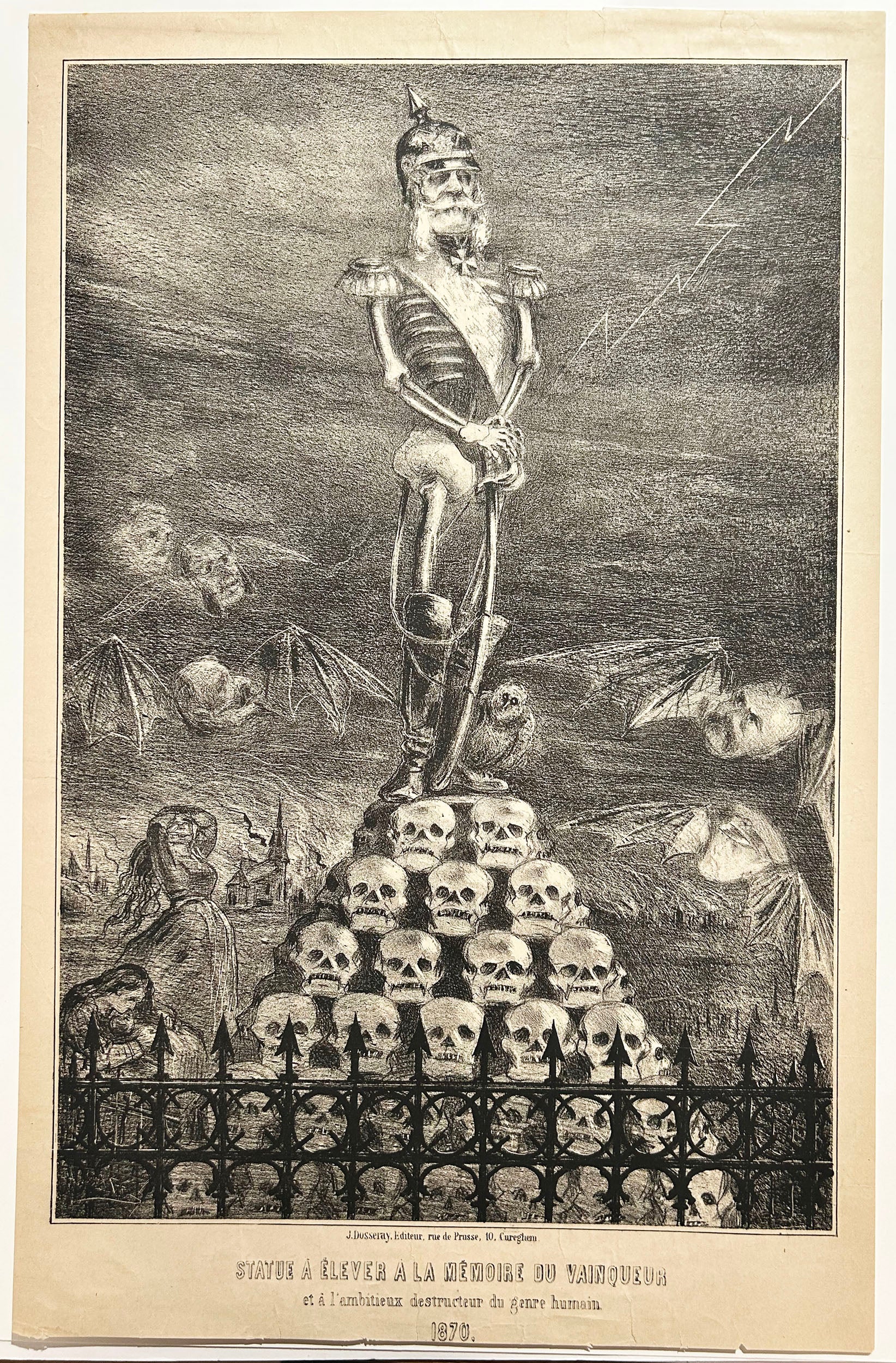 Statue à élever à la mémoire du vainqueur et à l'ambitieux destructeur du genre humain. 1870. Lithographie.