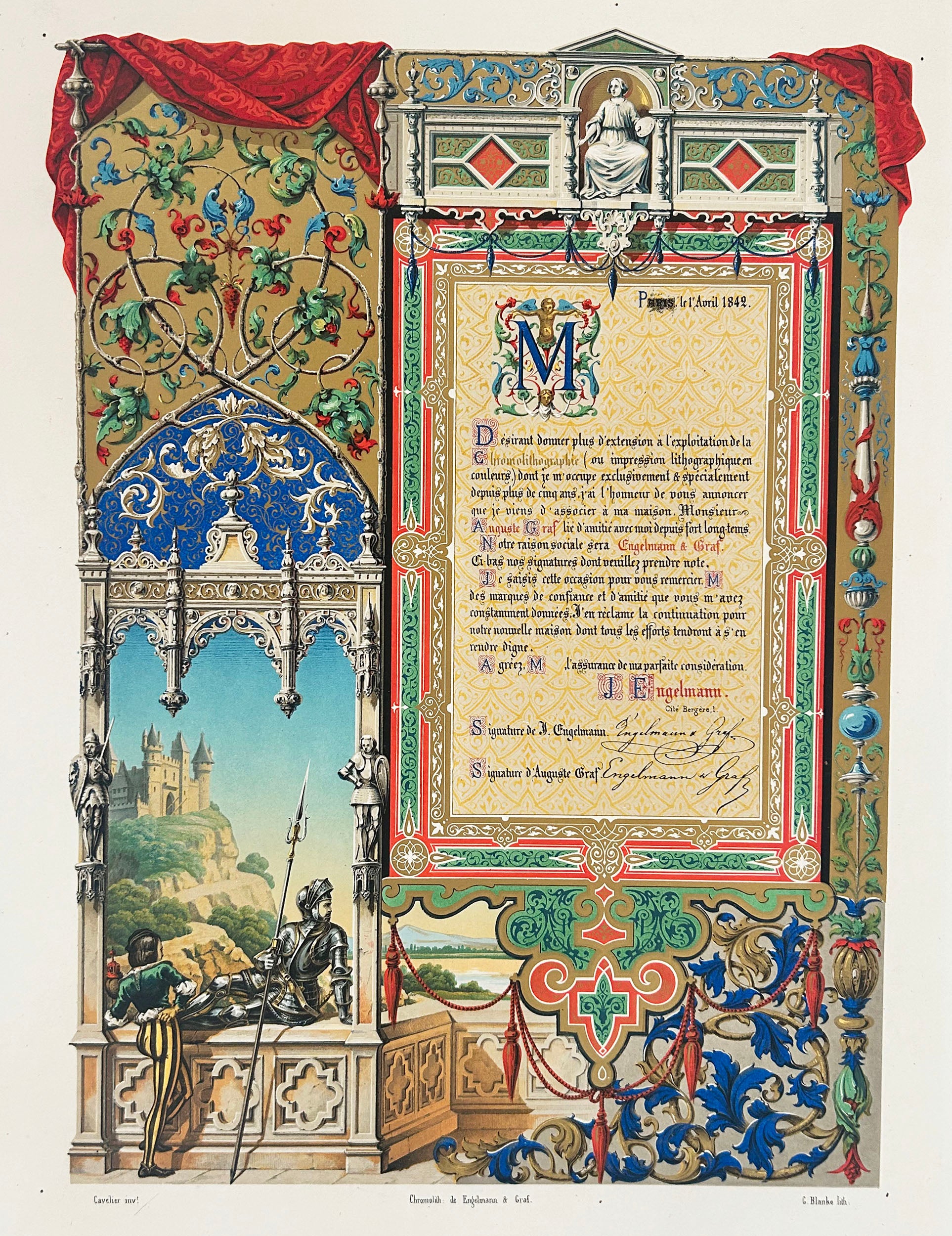 Annonce d'association de l'Imprimerie Engelmann avec Auguste Graf, le 1er avril 1842.  1842.