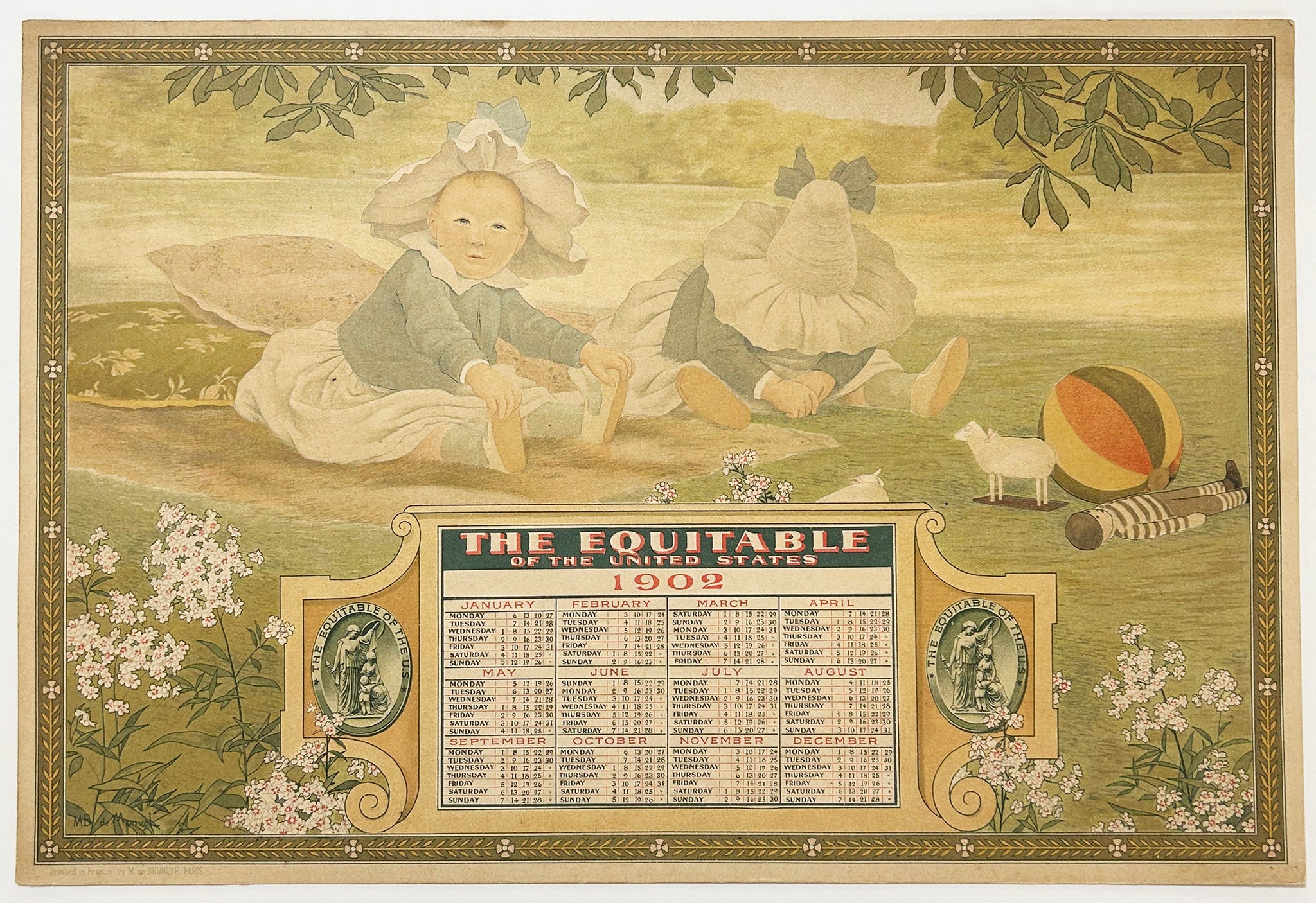 Calendrier publicitaire de 1902 pour
