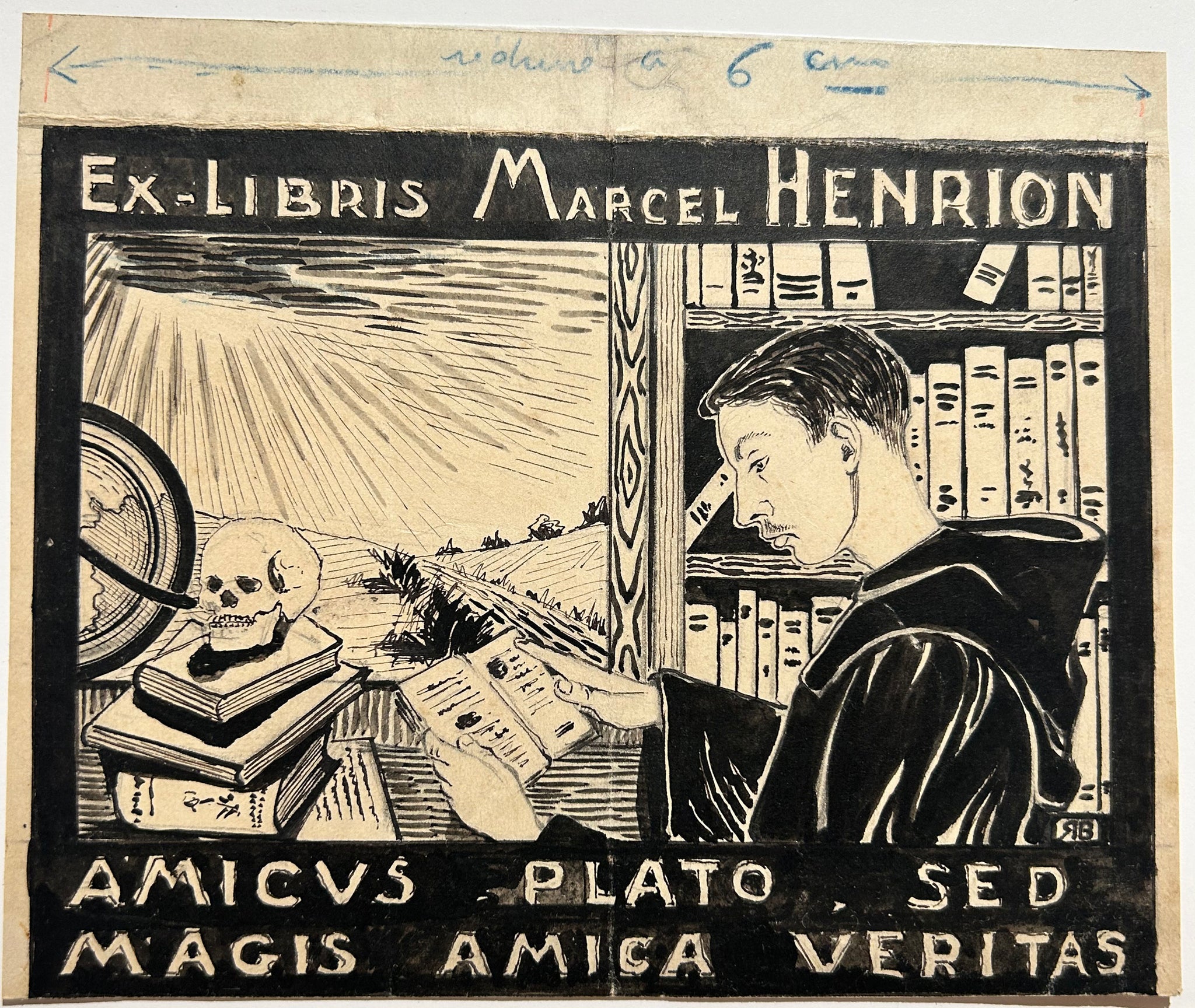 Ex-libris Marcel Henrion. Vanité. Début XX ème. Dessin.